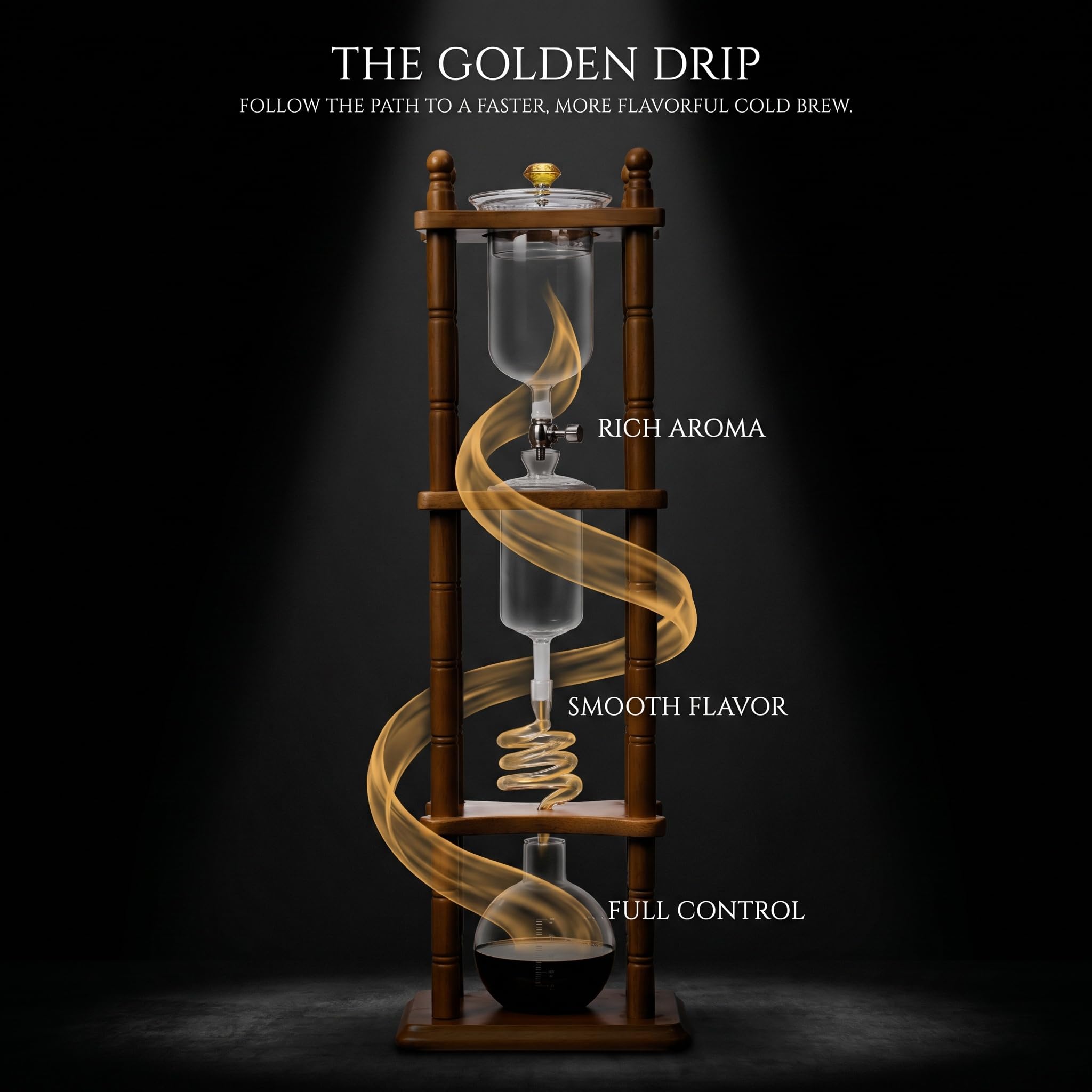 Cafetera Cold Brew Tower, Máquina De Café Helado Con Válvula Ajustable, Estructura Recta De Madera, Jarra De Vidrio De 720 Ml - Prepara De 5 A 7 Tazas, Extracción A Baja Temperatura Y Velocidad