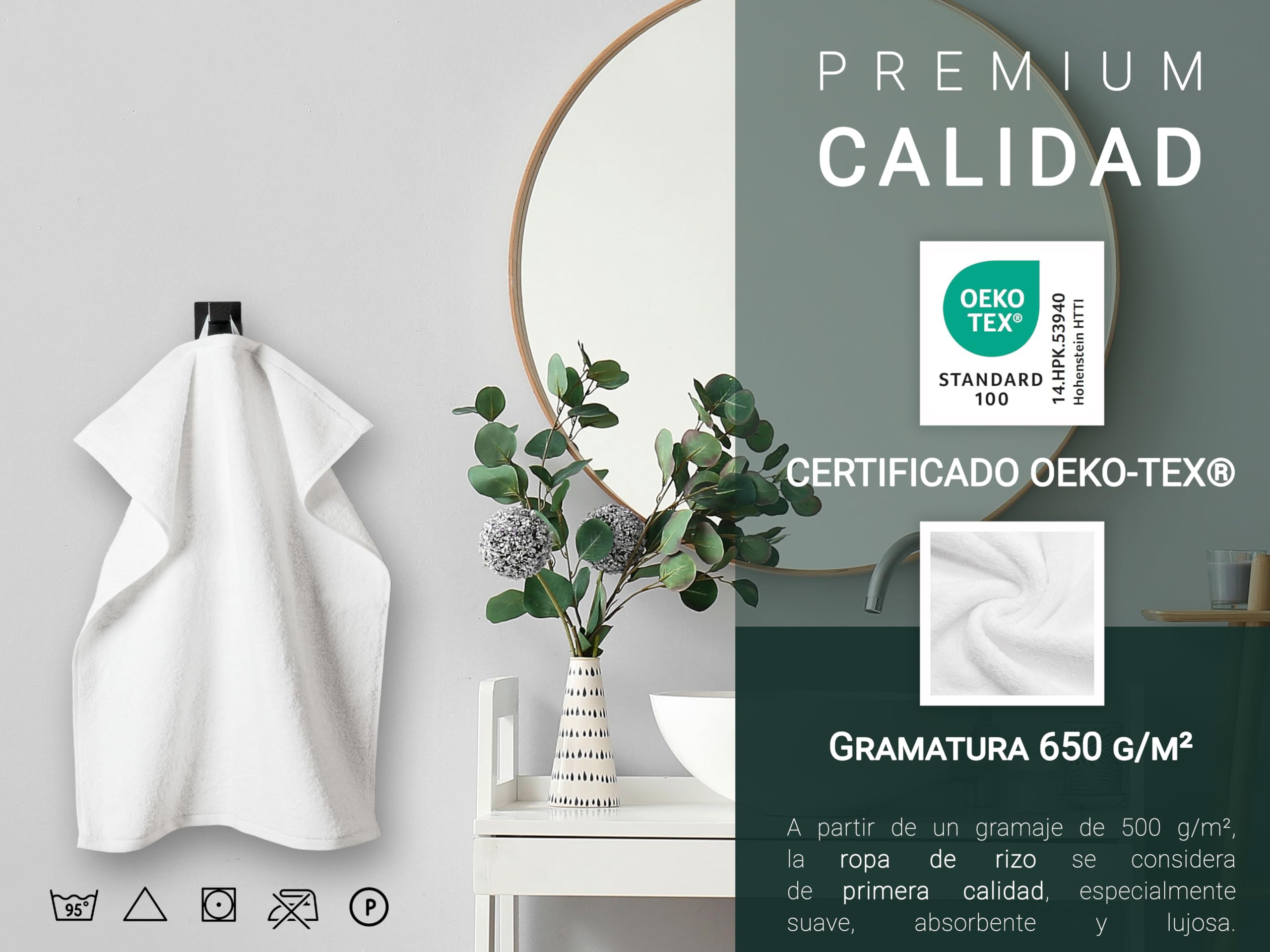 ZOLLNER Juego de 6 Toallas de baño Premium de 50x70 cm: Extremadamente absorbentes y Suaves en Color Blanco, Lavables hasta 95 °C, de algodón, certificación Oeko Tex®