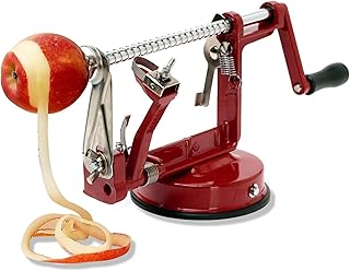 Baumalu, Éplucheur de pommes en métal, Rouge-Vin, dimensions 25,5 x 15 x 11 cm, avec ventouse pour fixation, poignée fixe, idéal pour une utilisation facile et efficace en cuisine