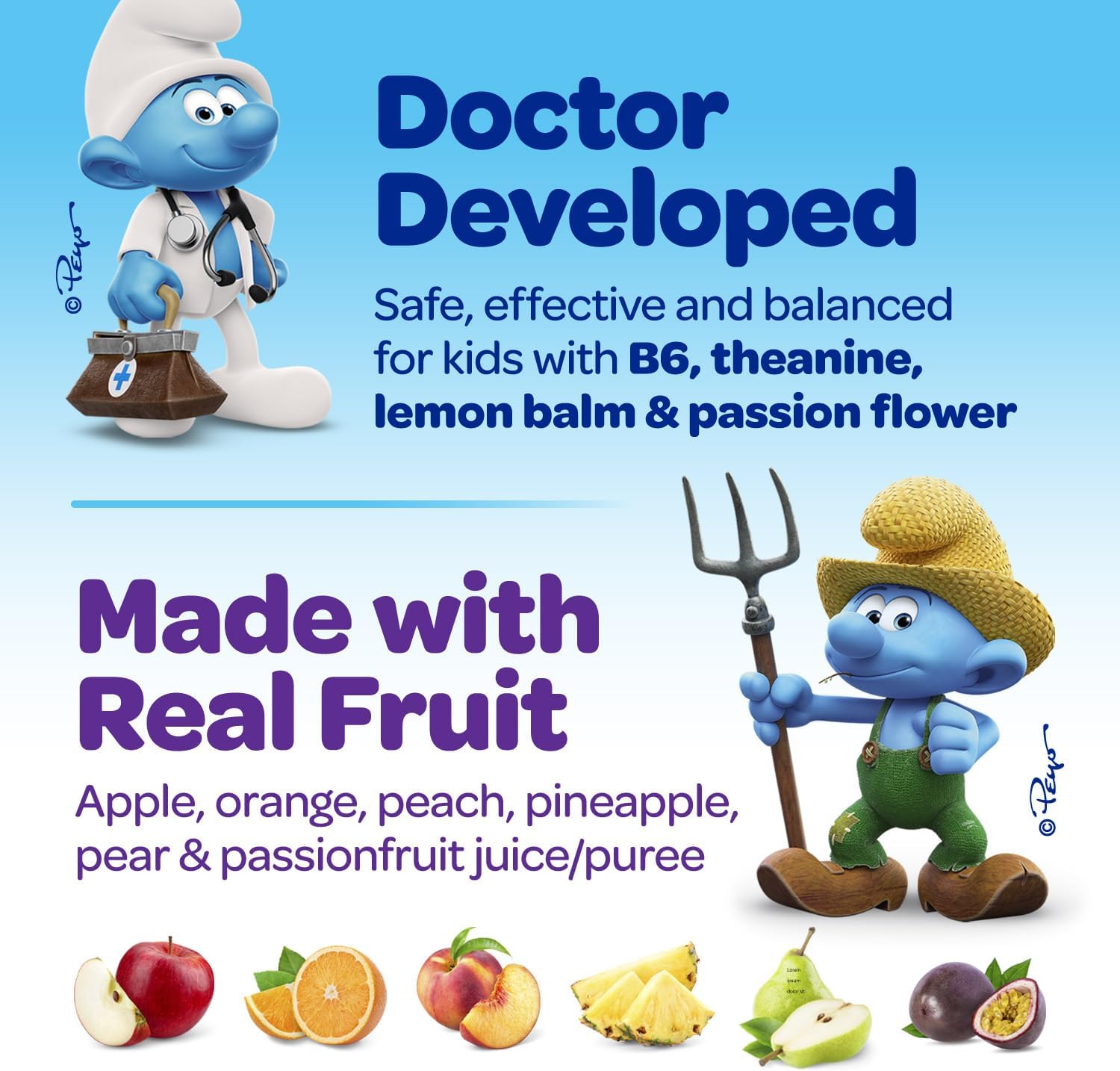 Smurfs Kids Calm Gummies | Calming Gummies for Kids with Lemon Balm & L Theanine | Made with Real Fruit | Doctor Developed | Gelatin Free Non-GMO No Artificial Flavors or Colors | 20 Servings - Image 5