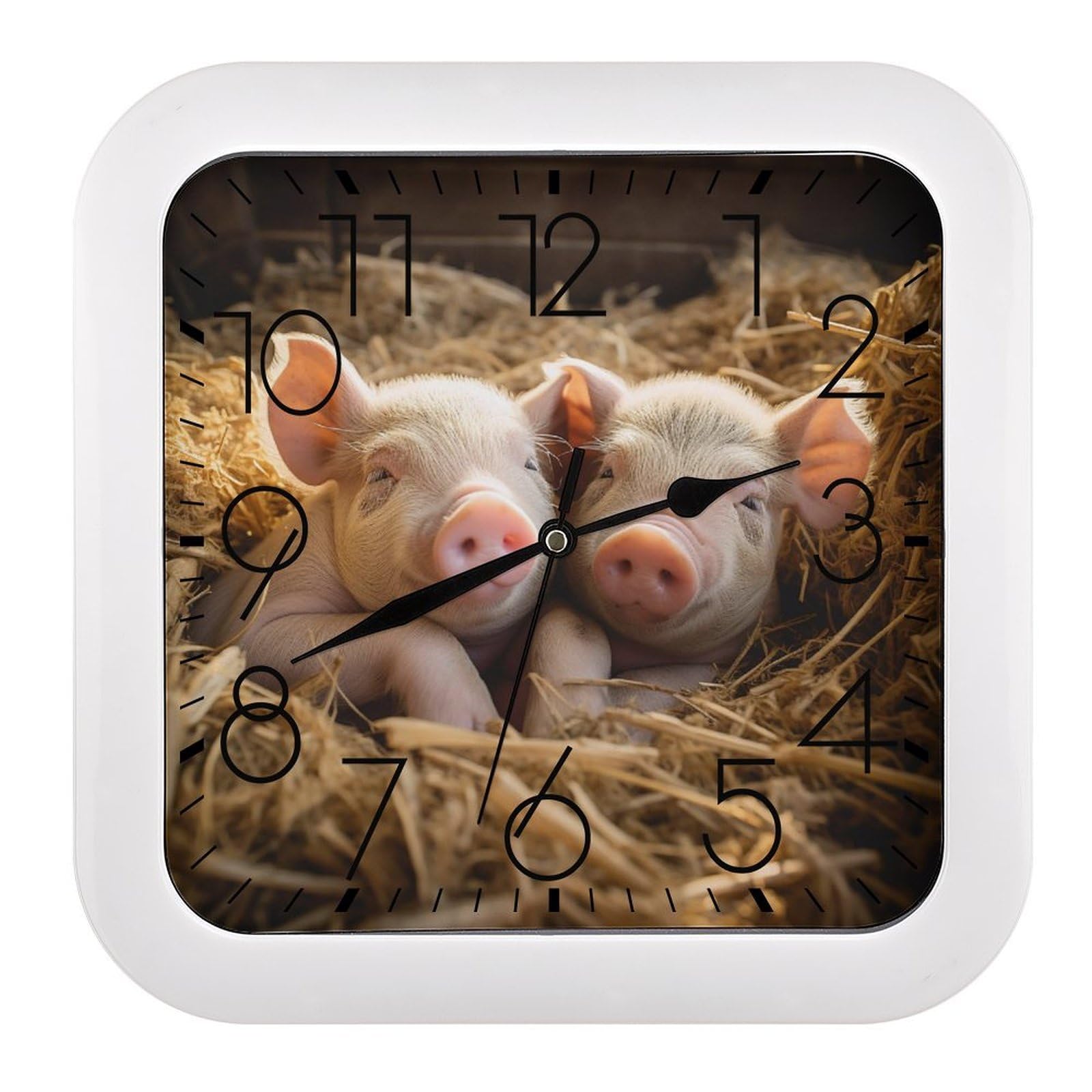 NTVOWPZO 10 Inch Wall Clock Pigs Battery Operated Wall Clocks Silent Non-Ticking Square Wall Clock for Living Room Kitchen Home Office Wall Decorative Clocks