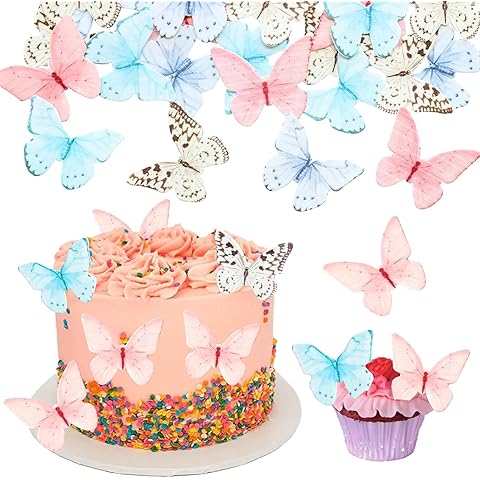 40PCS Edible Wafer Colorful Paper Butterflies Cake Topper Cupcake Topper Edible Cak...