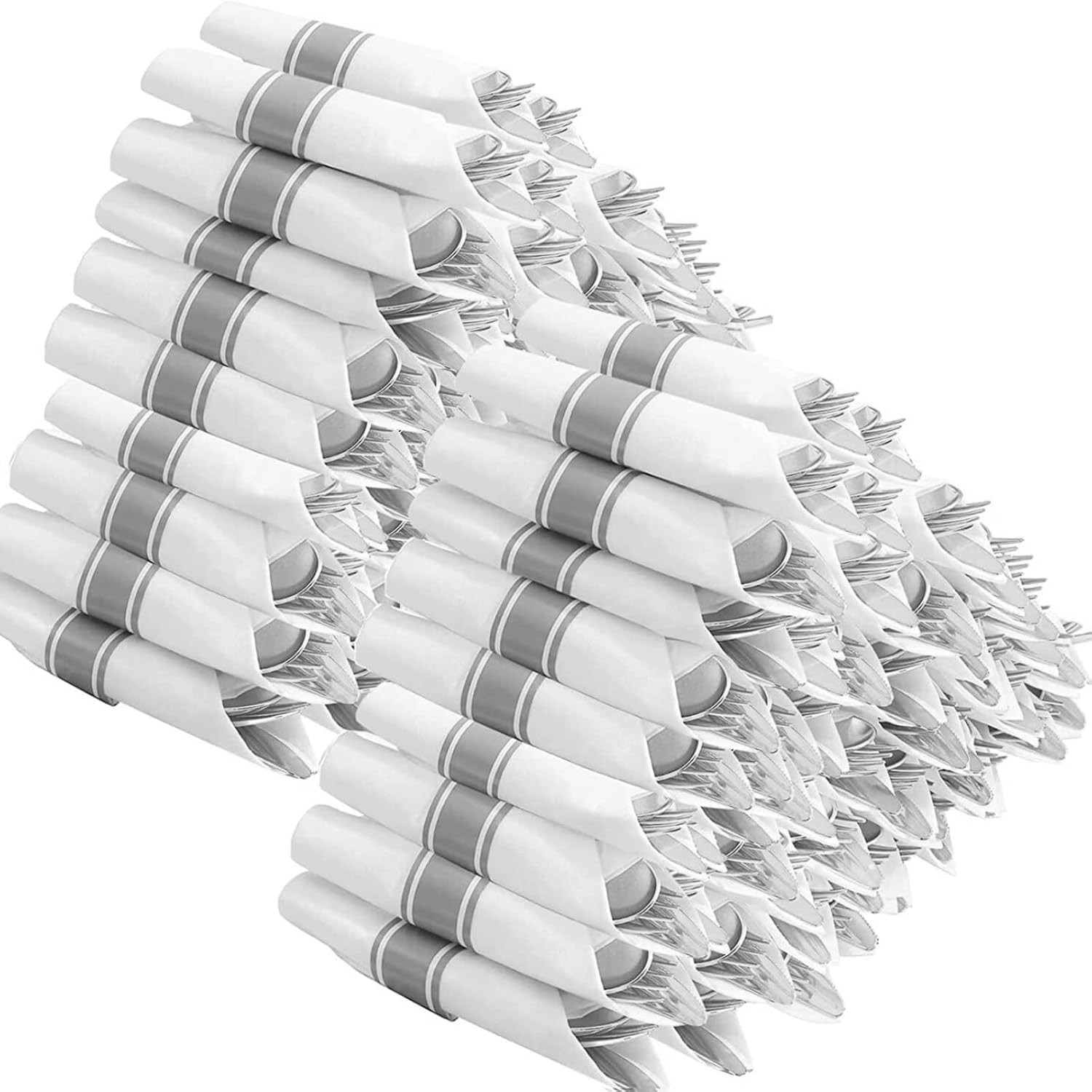 400PCS Silver Plastic Silverware Wrapped Plastic Cutlery
