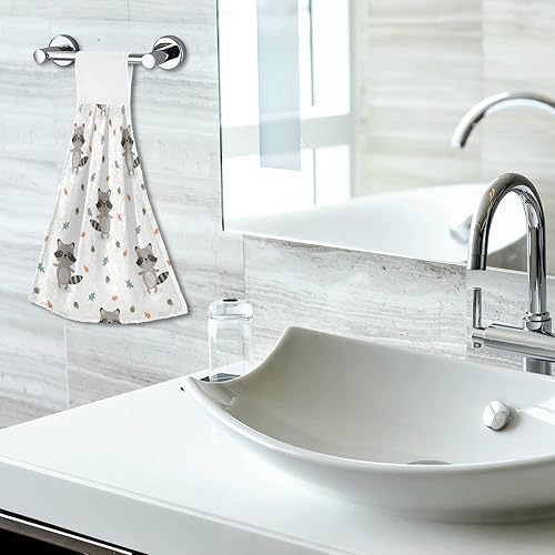 Miniatura 7 de susiyo 2 toallas de cocina colgantes con bonito mapache para bebé, toallas de baño de mano súper absorbentes, toallas de terciopelo coral suave con