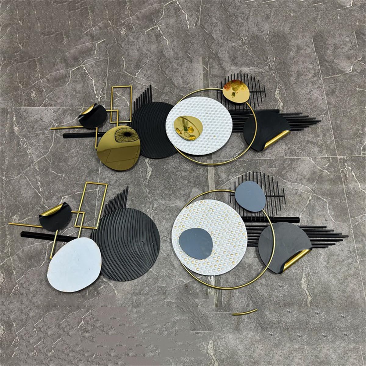 Arte de pared de metal grande en 3D, negro y dorado, decoración pared metal bohemio, esculturas pared metal circulares geométricas creativas modernas, decoración abstracta para el hogar,150 x 60 cm
