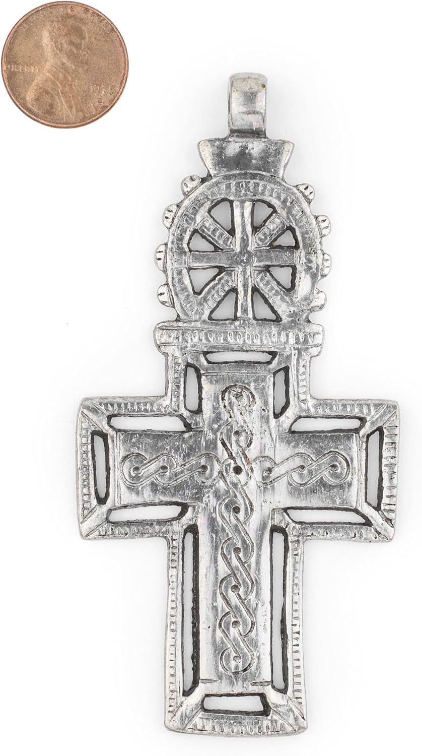 The Bead Chest Silver Ethiopian Coptic Cross Pendant, African Abyssinian Design, Orthodox Christian Pendant for Jewelry