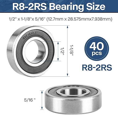 Miniatura 20 de Donepart Rodamientos de 1/2 pulgada, 1/2 x 1-1/8 x 5/16 pulgadas, rodamientos de rodillos sellados de goma doble R8-2RS, precisión ABEC3 para motor