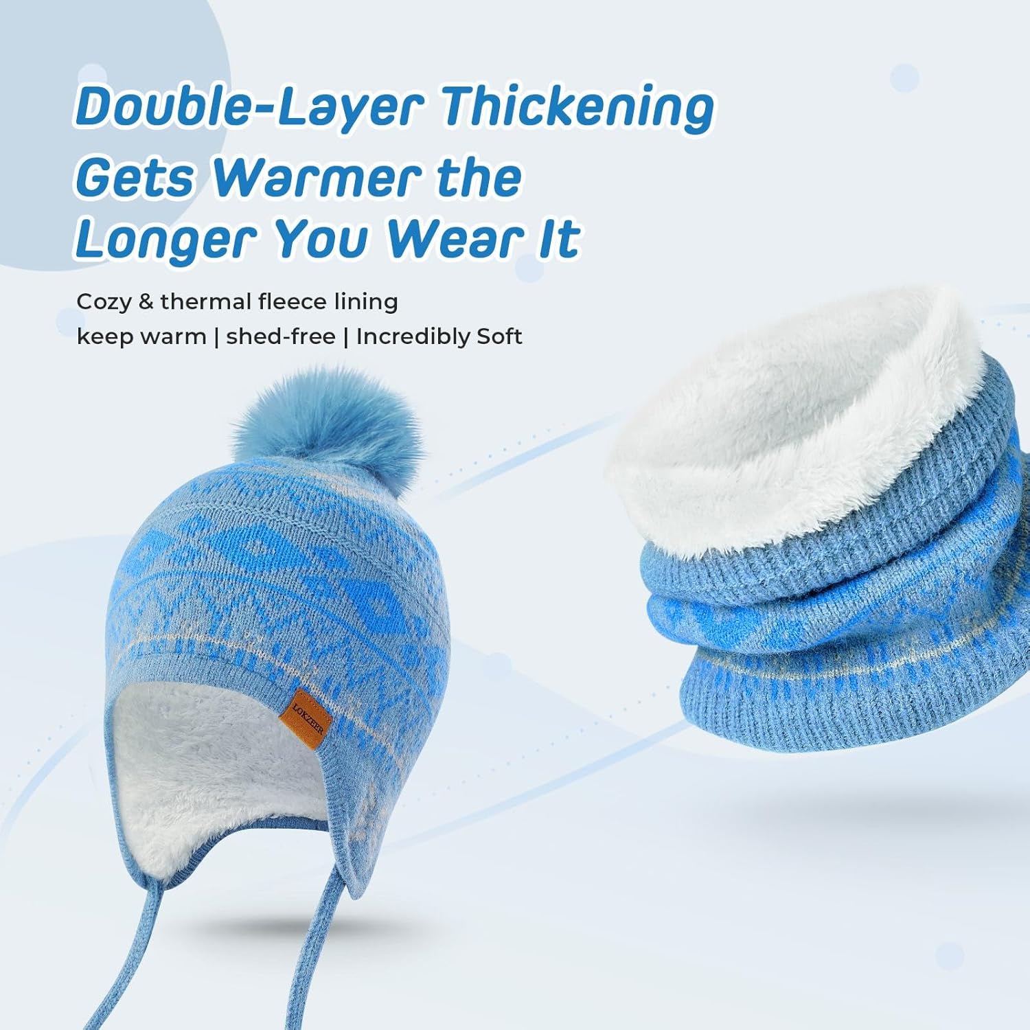 Kids Winter Hat Scarf Gloves Set with Earflaps: Warm Beanie Hat, Neck Warmer & Touchscreen Gloves for Boys and Girls - Image 4