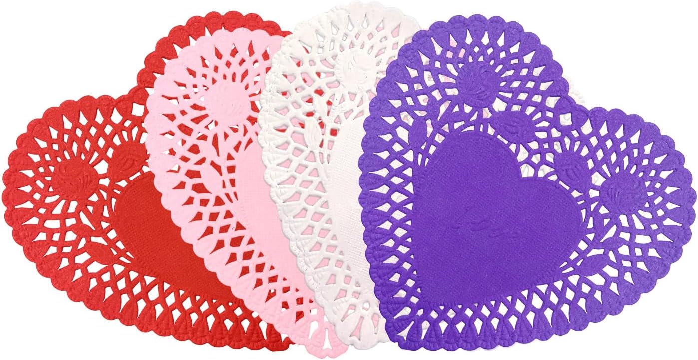 60 Pcs 10 Inch Red Heart Paper Doilies Valentines Heart Shaped Lace Paper Doilies for Table Decor Crafts Valentines Day Mothers Day Wedding Party Favor Supplies