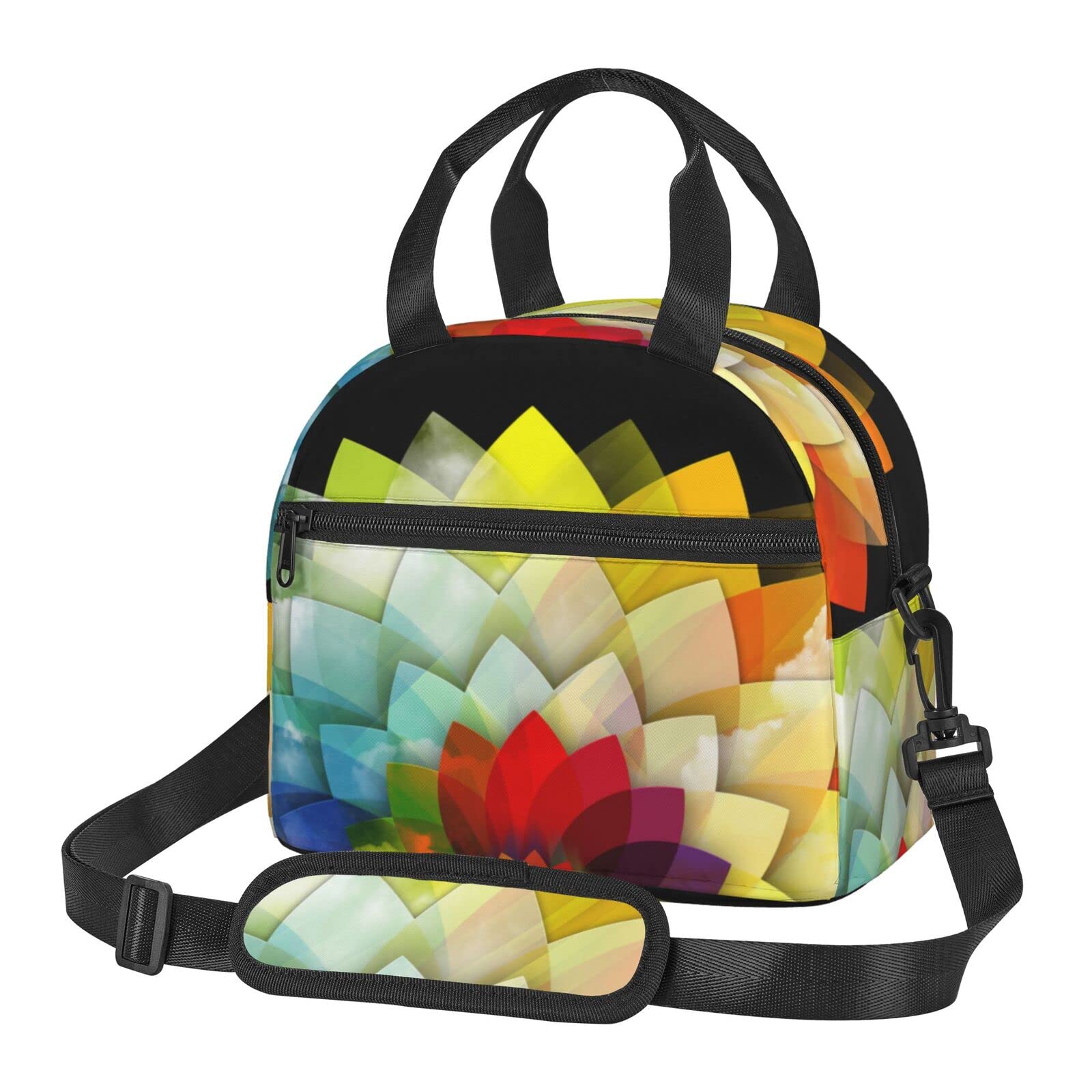 Lunch Bag Women Tote Bag Insulated Fashion Lunch Box Picnic BeachColorful Flower Printing Tote Lunch Bag
