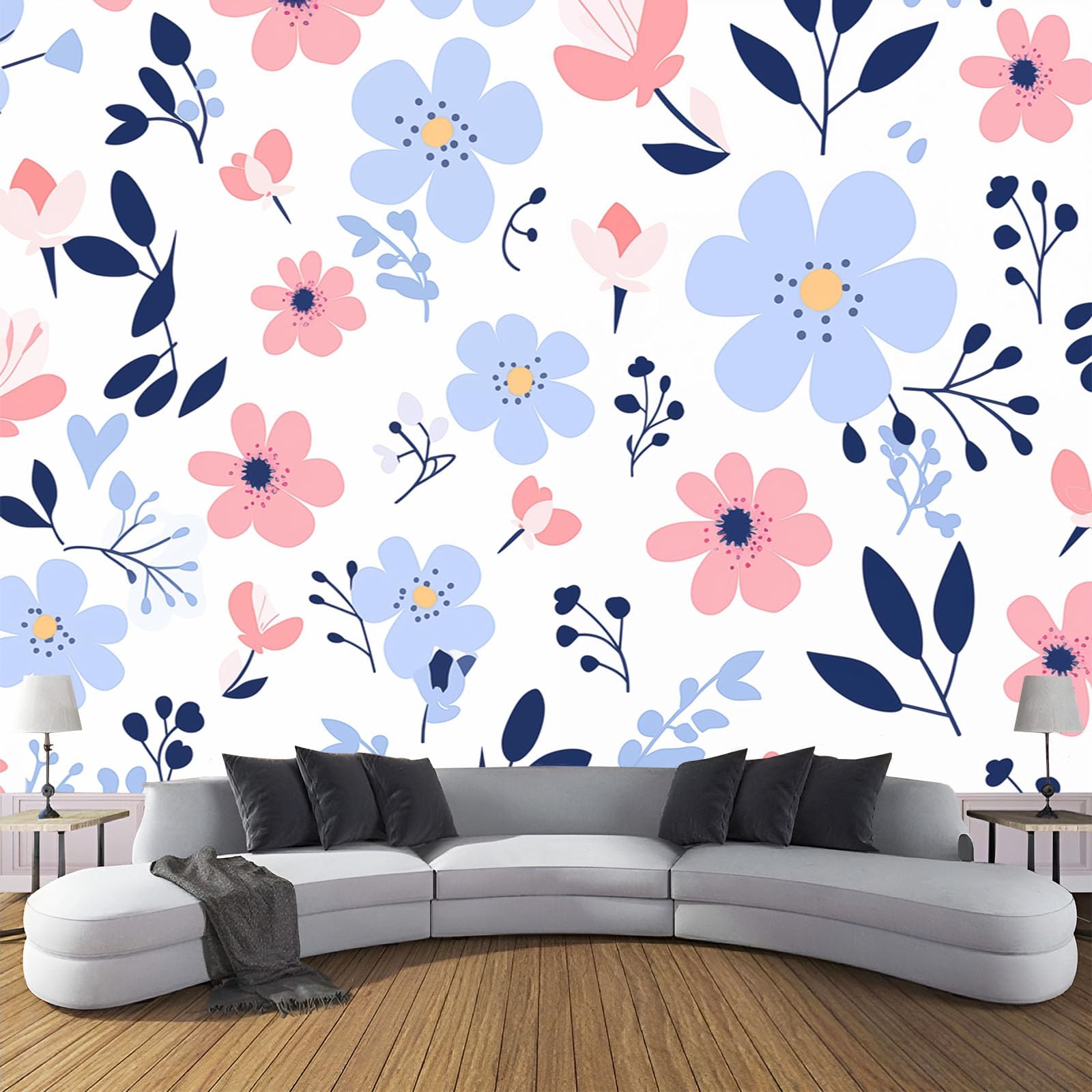 Papier peint panoramique fleurs 3d chambre salon tapisserie bleu rose