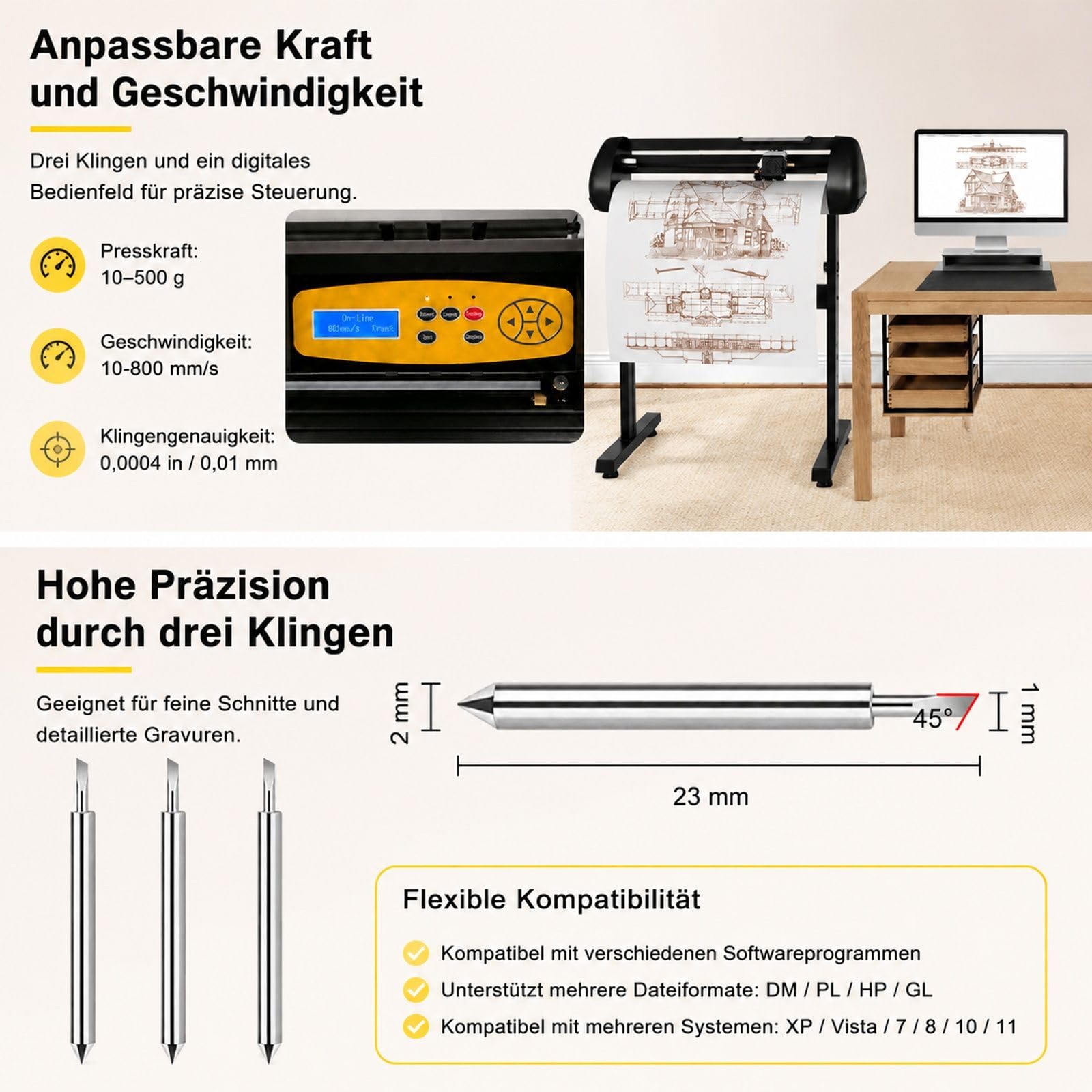 Vinyl Schneideplotter mit LED Anzeige, Bodenständer, fünf Rollen und manueller Kontur für Beschriftungsfolie