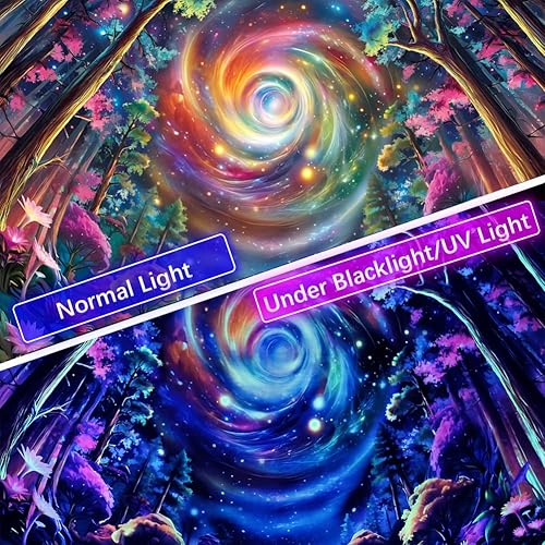 Miniatura 5 de Tushelia Tapiz espacial de galaxia con luz negra, tapiz reactivo a los rayos UV, tapiz de árbol de bosque con plantas florales, tapiz que brilla en