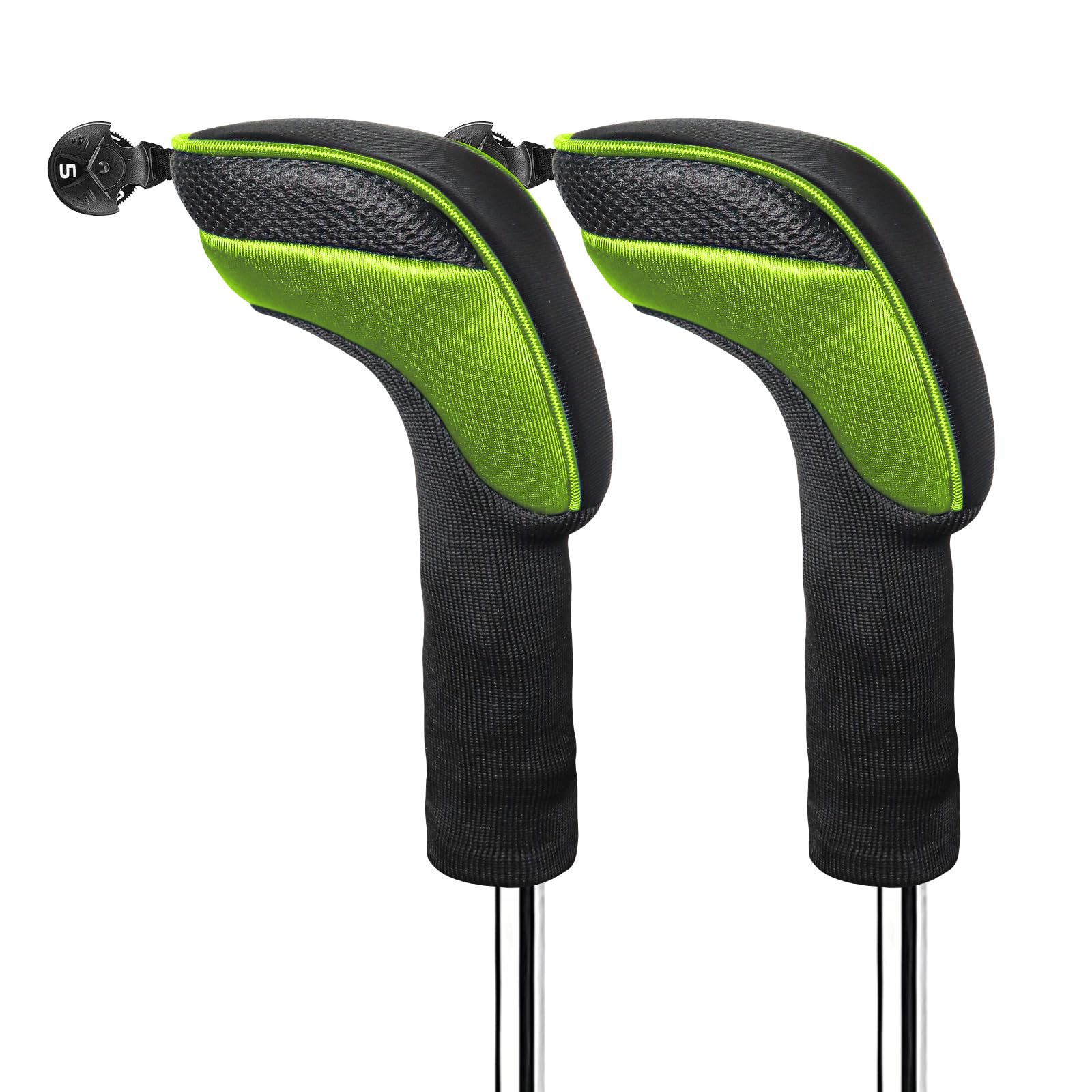FINGER TEN Golf Club Head Covers Woods Hybrids Long Cover, Headcovers with Interchangeable No. Tags Fit All Hybrids Wood Clubs Light Durable (Aquamarine-2 Pack Hybrid Covers)