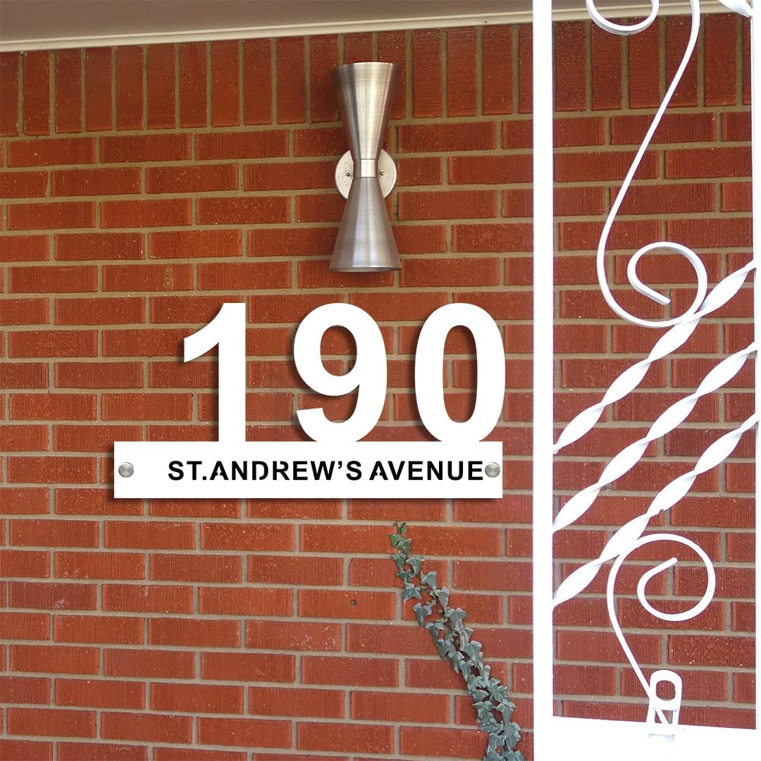 Modern Acrylic House Number Sign Decor | Mid Century Deco Address Sign with Street Name | Address Number Sign with Street Name