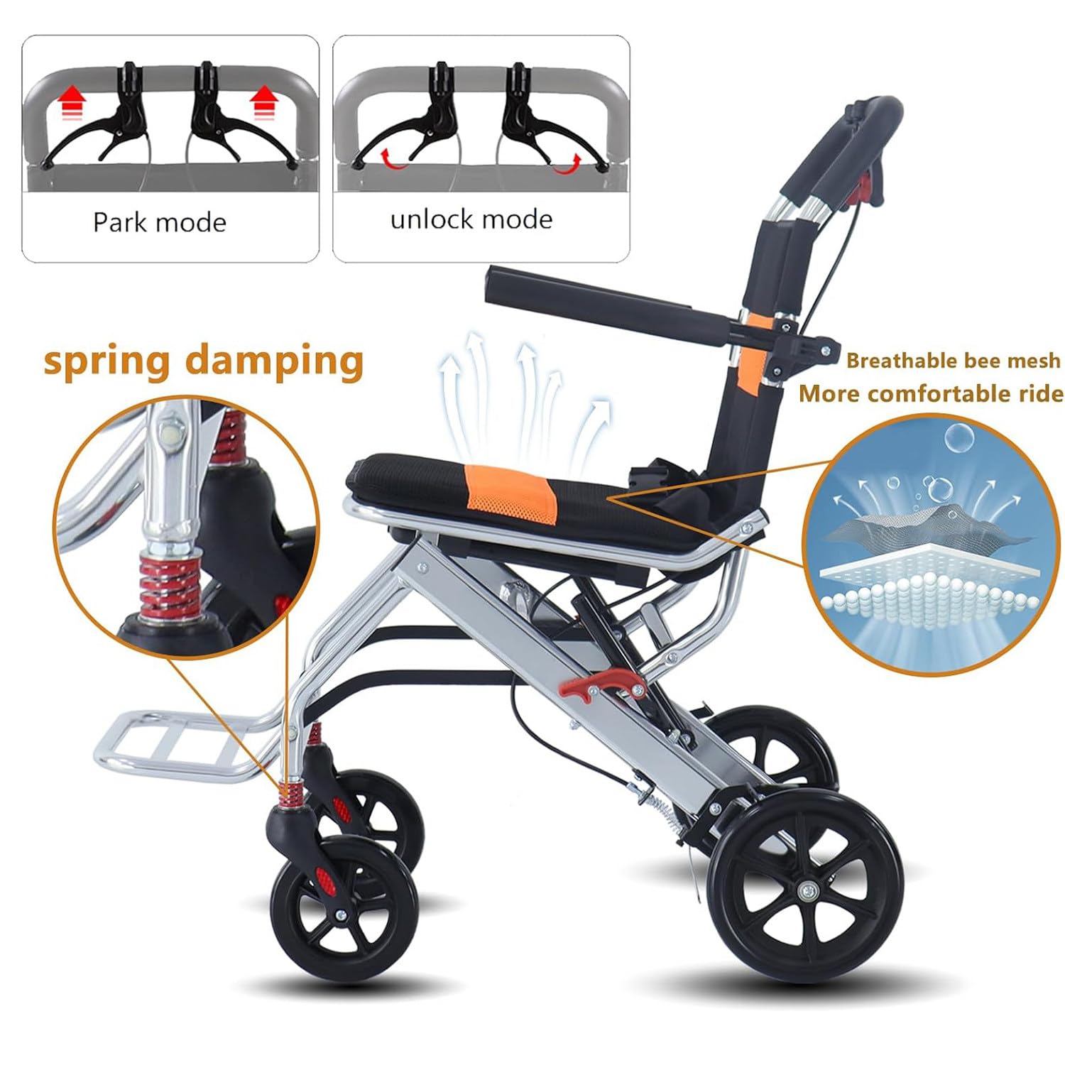 Silla de Ruedas Silla de Ruedas Plegable Ultraligera Silla de Ruedas de Transporte portátil Silla de Ruedas de Viaje de Aluminio Ligera para Personas Mayores Silla de Transferencia