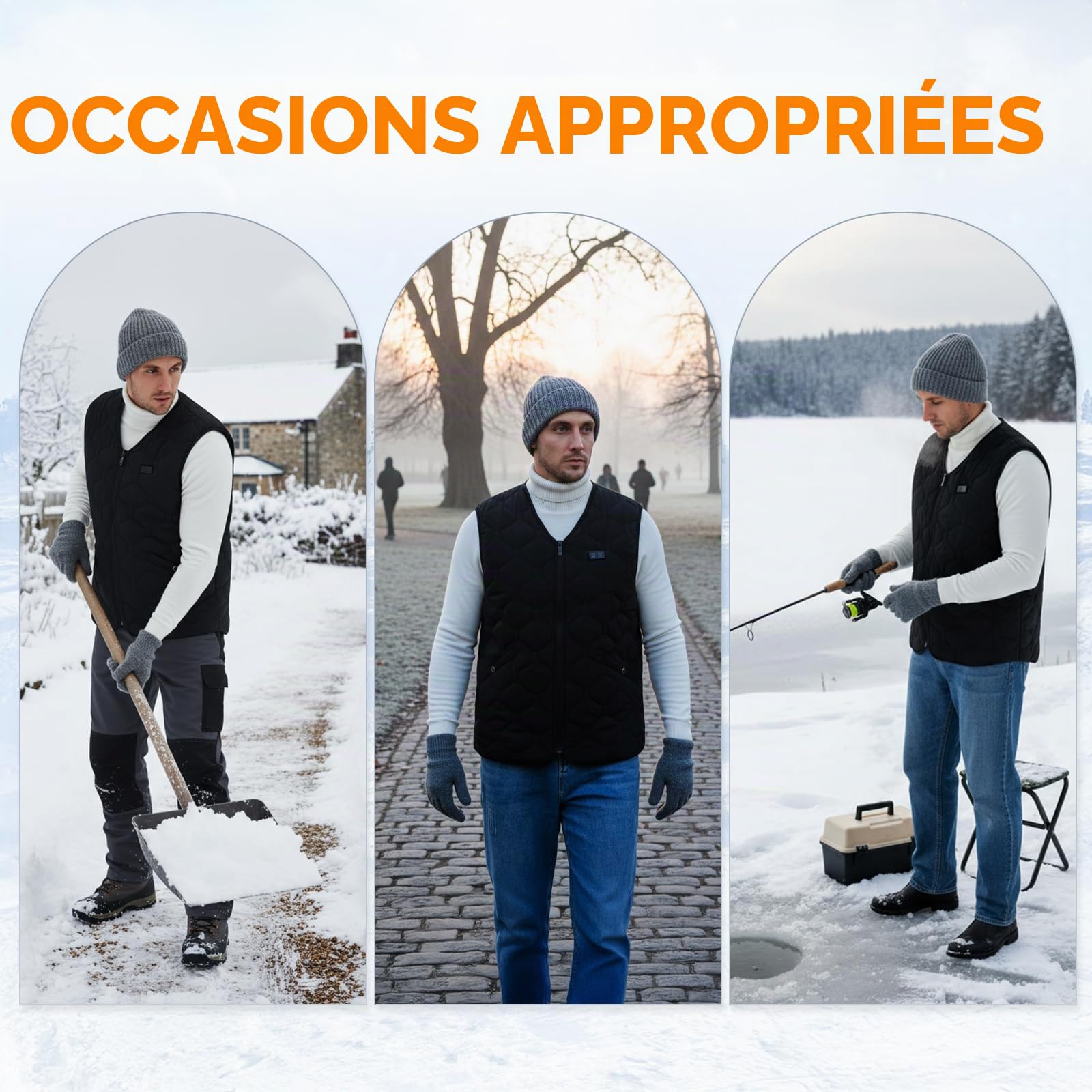 Rrtizan Gilet chauffant pour homme et femme avec batterie externe, gilet chauffant avec 3 niveaux de température et 15 feuilles de chaleur, veste chauffante électrique sans manches, lavable pour