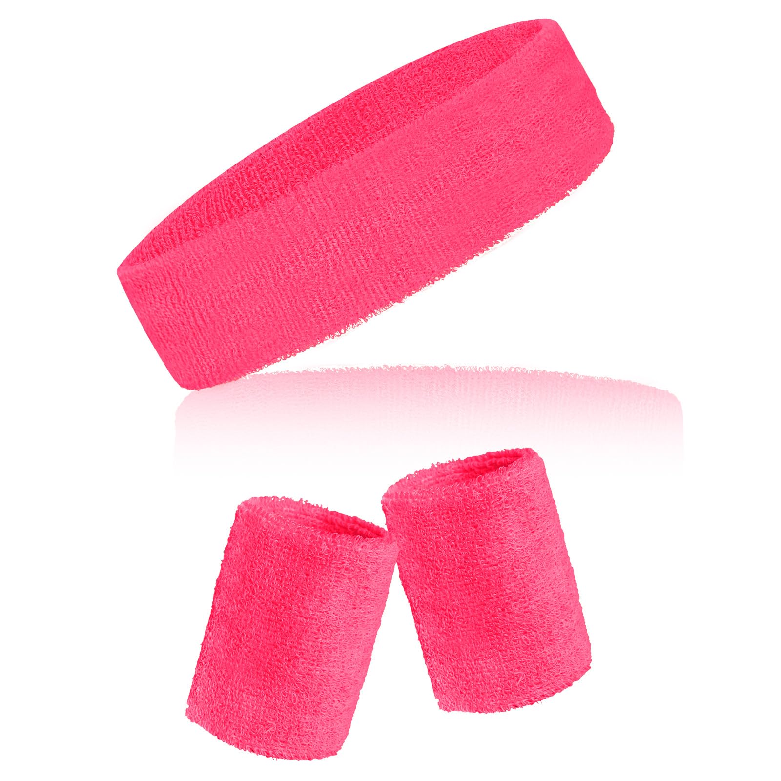 Sucrain 3 Pieces Striped Sweatbands Set, 1 Pieces Sports Headband and 2 Pieces Wristbands, Wicking Sweat Head Band for Men Women Outfit Sport (Pink)-image-44