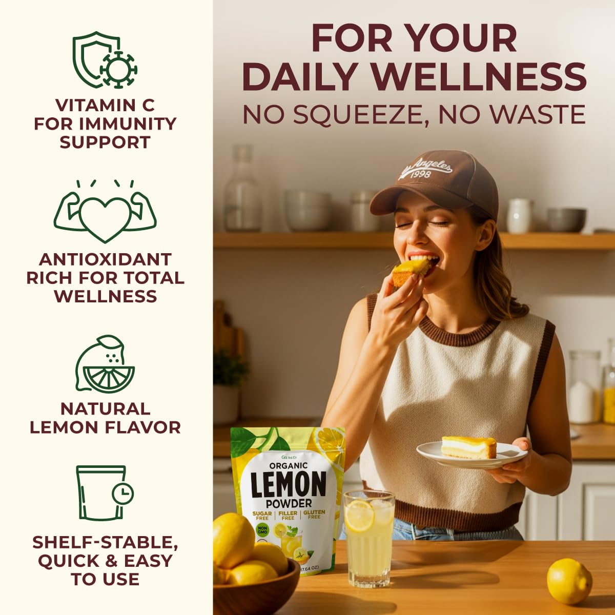 Organic Lemon Juice Powder, 1.1 Lb Bulk Size - 100% Freeze Dried, Fresh Zesty Flavor Great for Drinks & Baking - Rich in Vitamin C & Antioxidants, Non-GMO, Gluten-Free & No Added Sugar