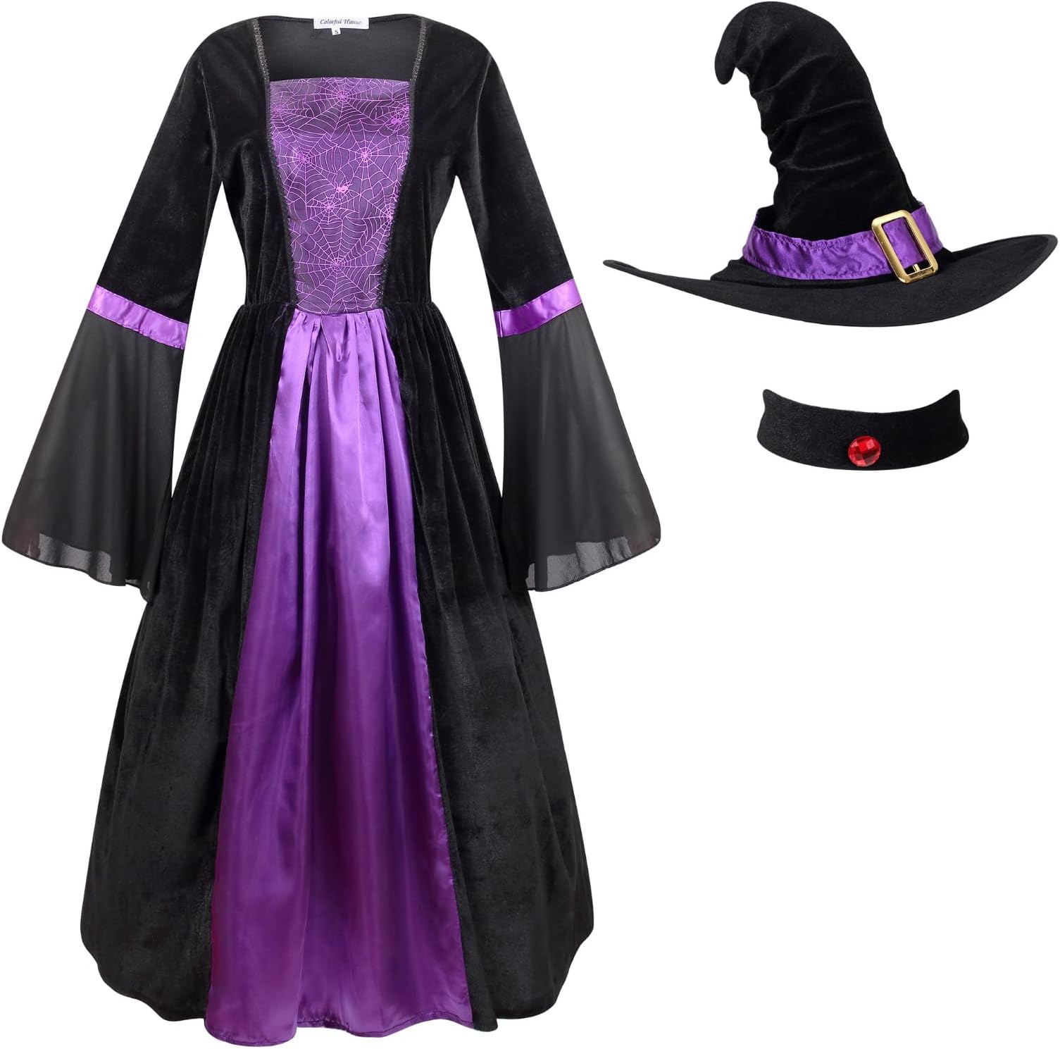 Colorful House Women Wicked Witch Costume, Purple Long Sorceress Classic Dress