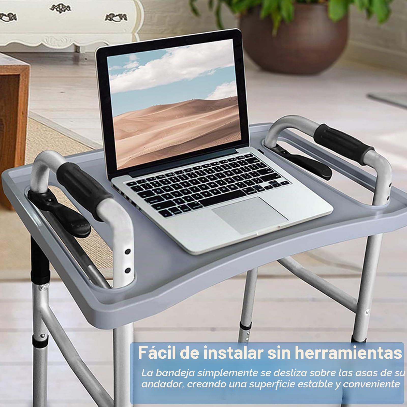 Bandeja de andador universal - guardapiernas plegables (16-19 pulgadas de ancho) para andadores y andadores, superficie antideslizante con portavasos, diseño fácil de agarrar para ancianos y discapa