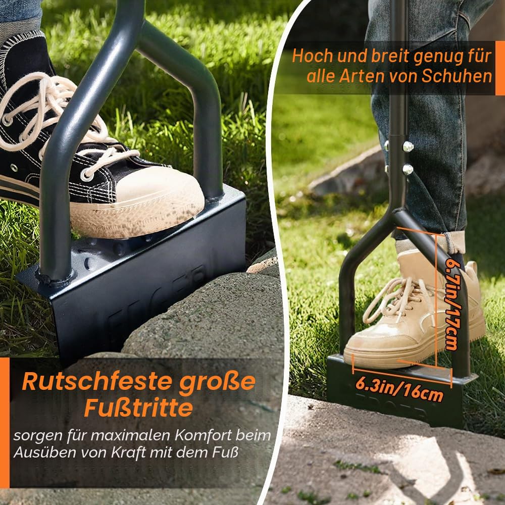 Colwelt Manuelles Rasenkantenwerkzeug, 102 cm, Halbmond-Rasenschleifer mit V-förmiger gezackter Klinge, massiver Stahl, Rasenkantenwerkzeug mit weichem T-Griff, Gartengraskantenschneider für Gehweg