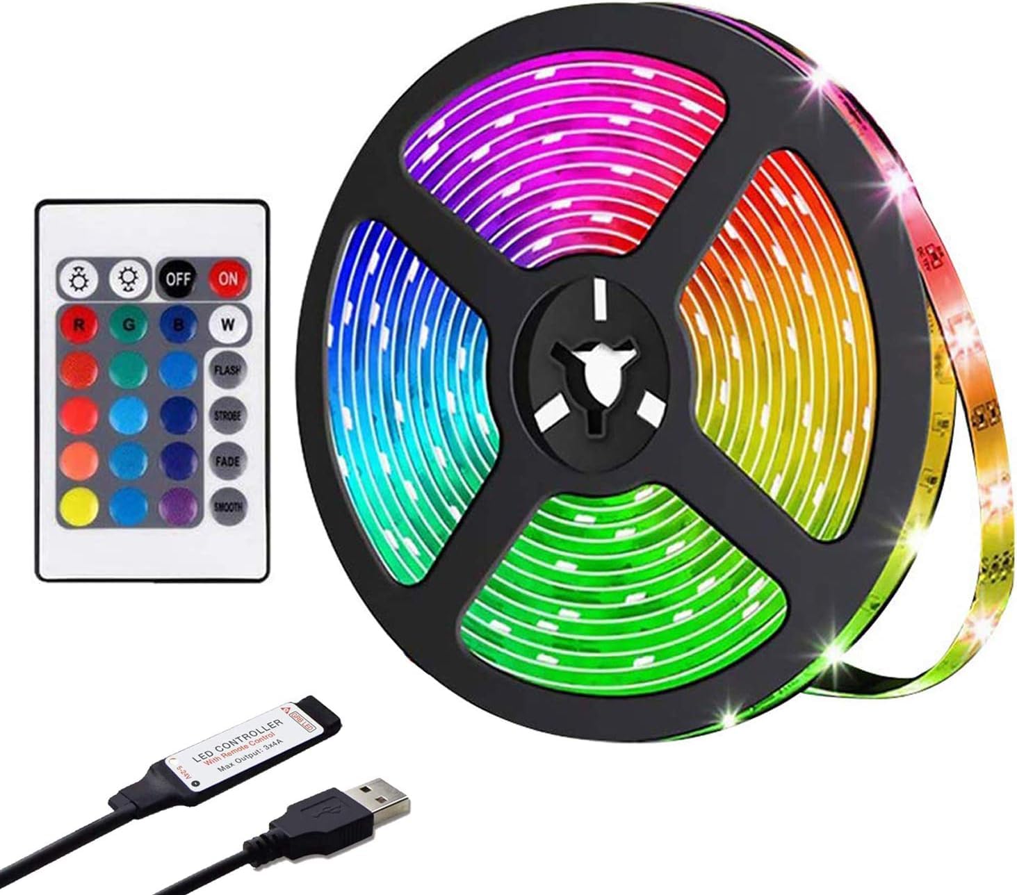 Generic LED Strips Lights 5M with Remote, Led Lights Strip Music Sync, Flexible RGB Color Changing Led Lights Kit for Bedroom, DIY Color Options LED Strip for Home Decoration, Bar, Kitchen, Party