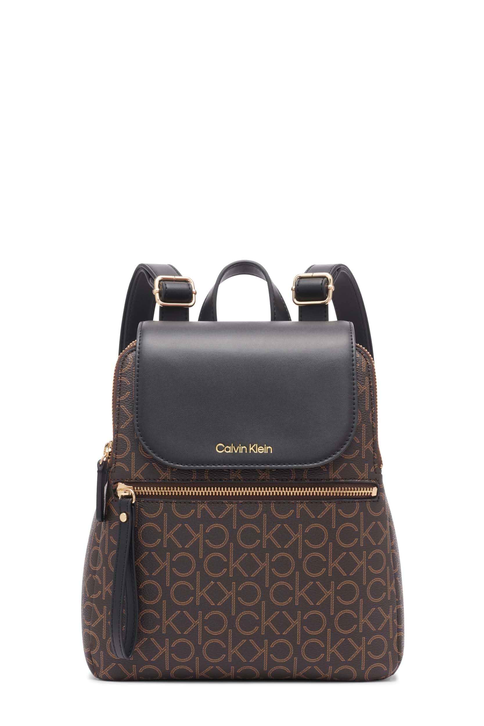 Calvin Klein Women's Elaine Signature Flap Backpack, Brown, OS