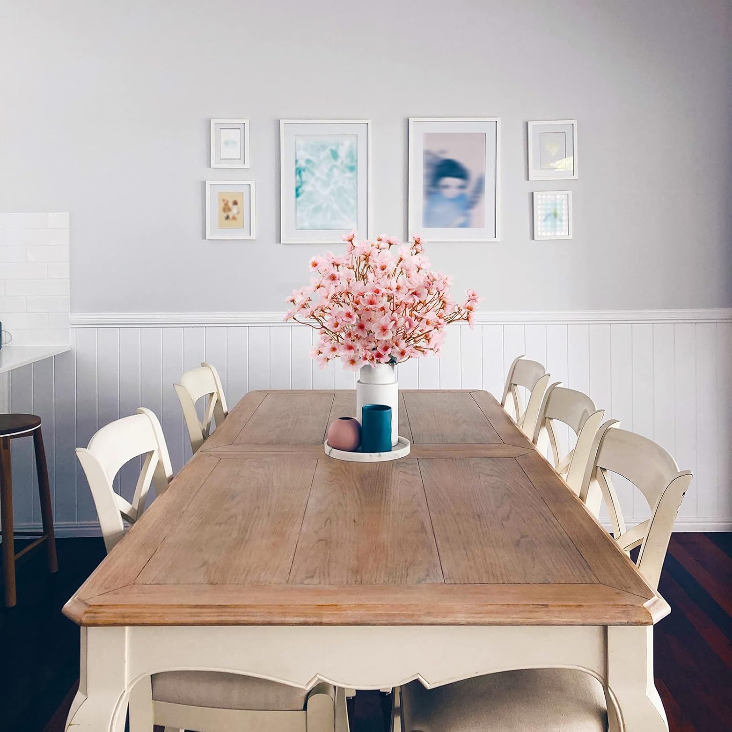 Uieke 24Pcs Artificial Cherry Blossom Flowers, Silk Peach Flowers Faux Cherry Blossom Stems Vase Arrangements for DIY Home Wedding Party Table Decor, Pink