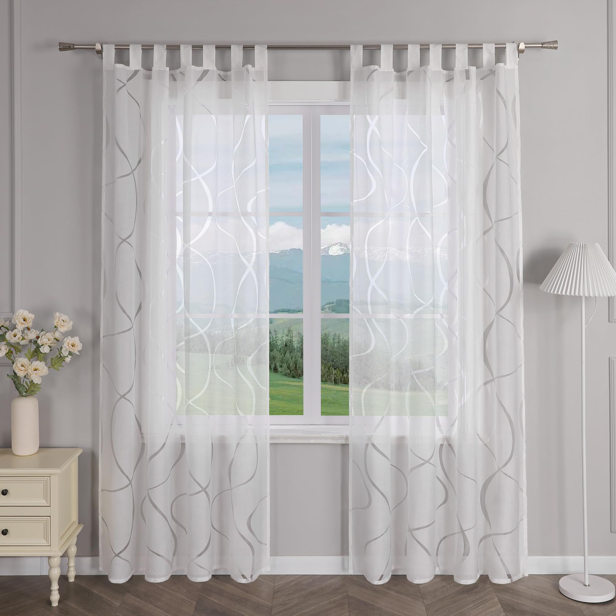 NSXIN Tenda per finestra in voile, con passanti, trasparente, moderna, in garza, per cucina, soggiorno, casa di campagna (altezza x larghezza 45 x 120 cm, bordo grigio