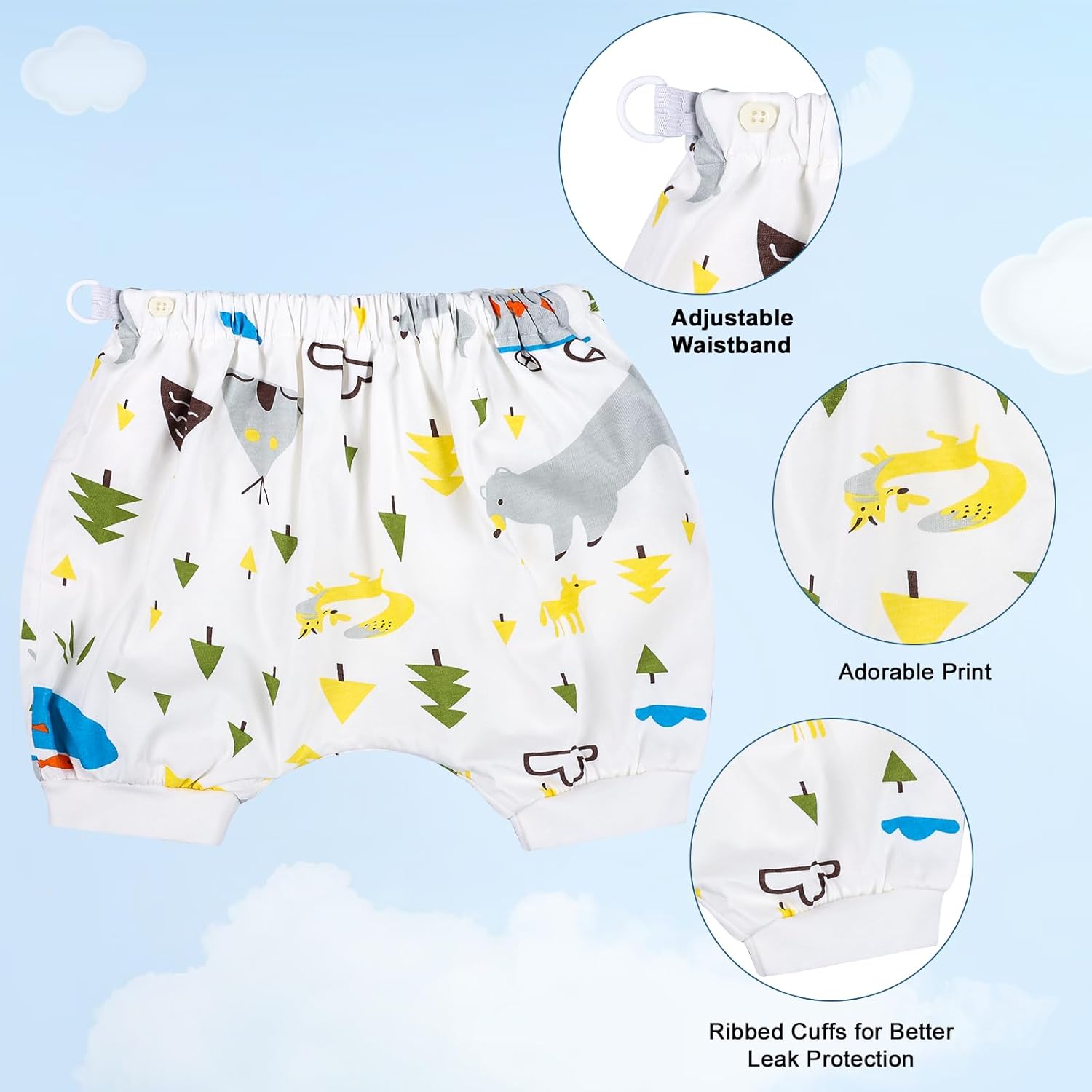 MOEMOE BABY Leakproof Bedwetting Diaper Pants Absorbent Overnight Diaper Short for Boys and Girls 2 Packs