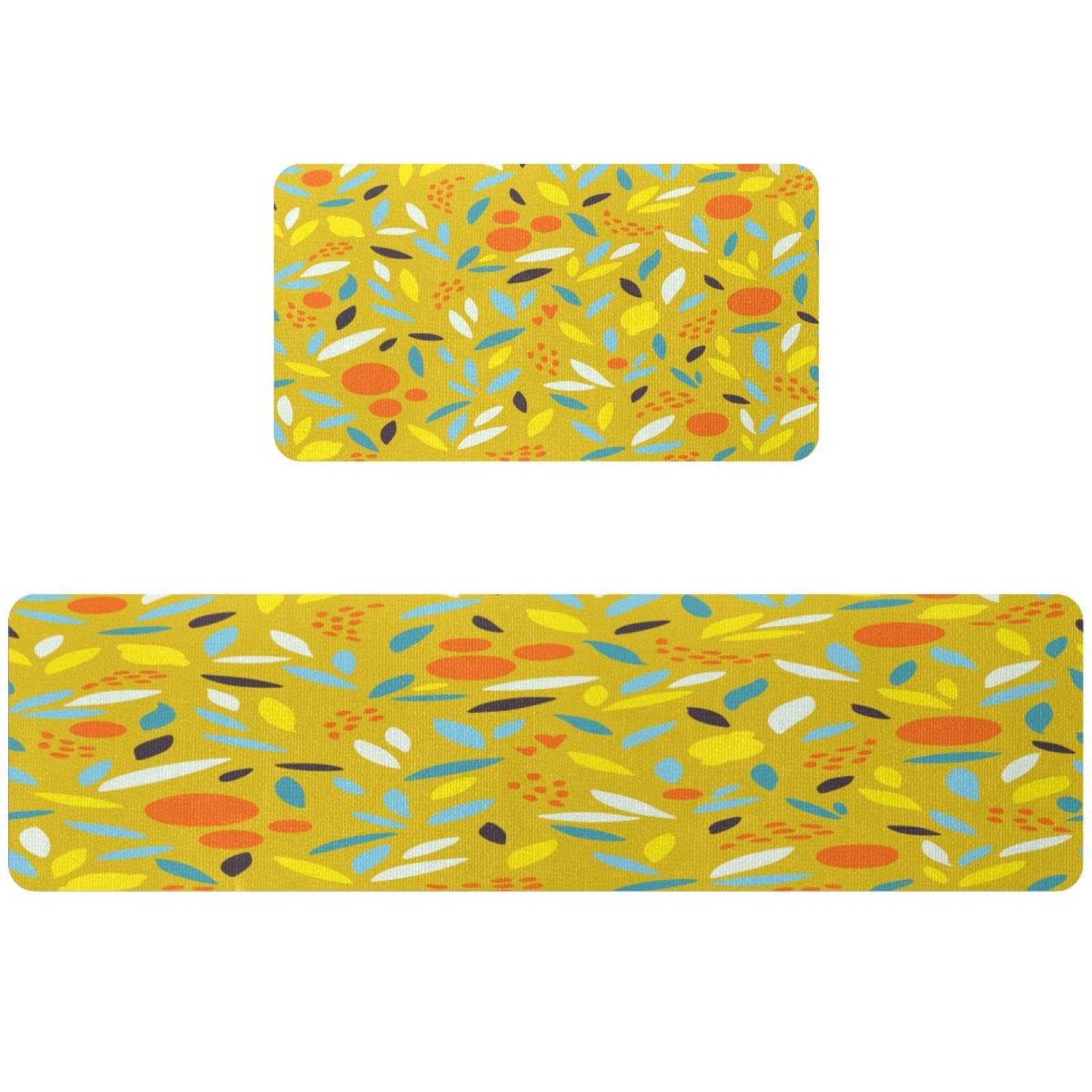 Lot de 2 tapis de cuisine antidérapants et lavables au motif feuilles colorées