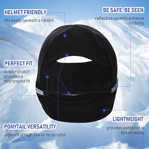 Miniatura 5 de Gorro reflectante de 3 piezas con forro polar para correr, cola de caballo para mujer, gorro de seguridad con cubiertas para las orejas para clima