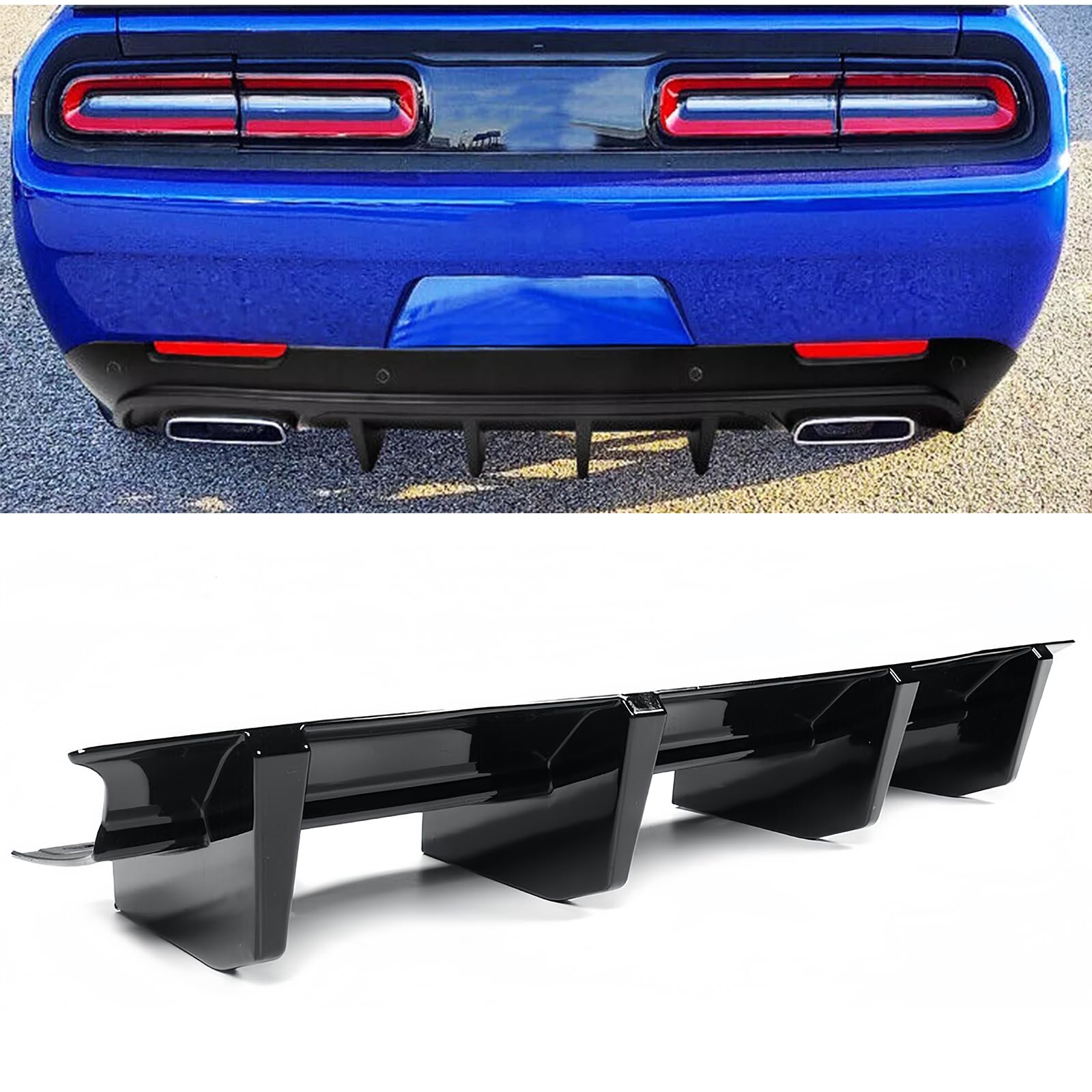 for Dodge Challenger R T SRT SXT 2015 2020 2022 2023 Rear Diffuser Glossy Black