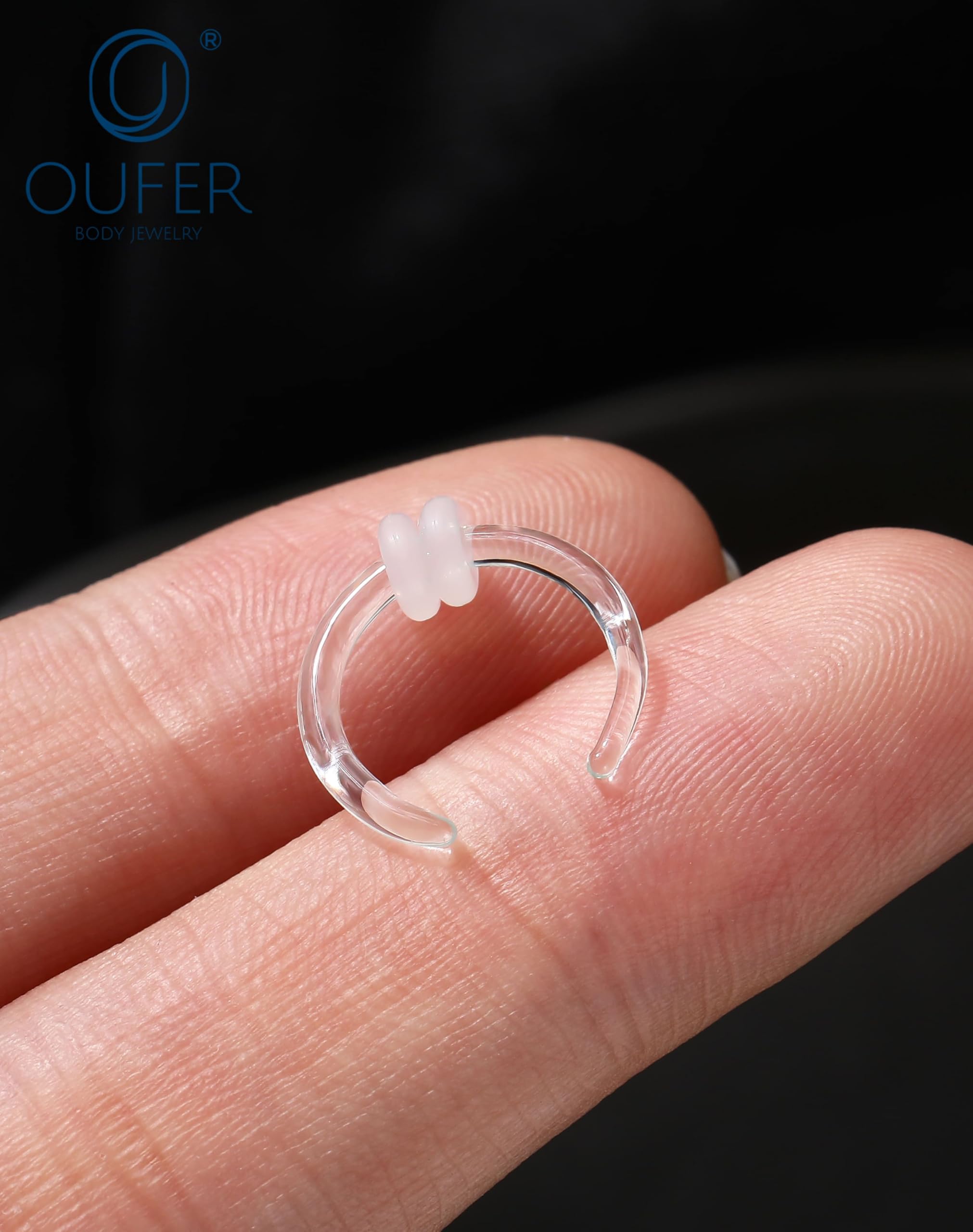OUFER Body Piercing Septum Hoop: C Shape Glass Pincher Tapers Stretching Piercing Jewelry Nose Gauge Earring Nipple Rings 14G Women Men — view 6