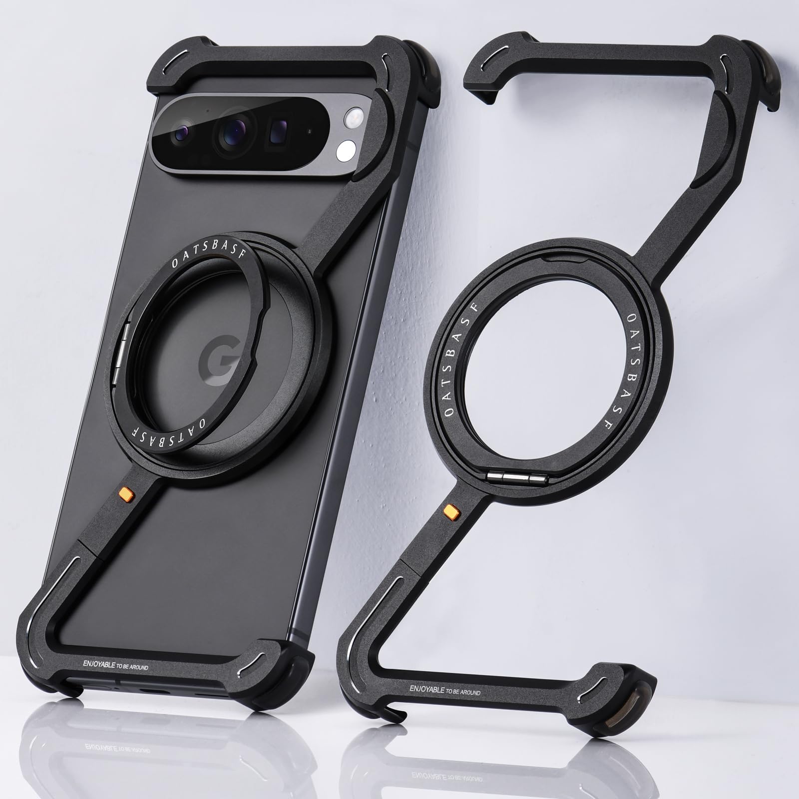 Metal Frameless for Google Pixel 9 Case/Pixel 9 Pro Phone Case with Magnetic Kickstand 360° Rotatable, Minimalist Slim Thin Bumper for 9pro with Ring Holder Magnetic Stand Black