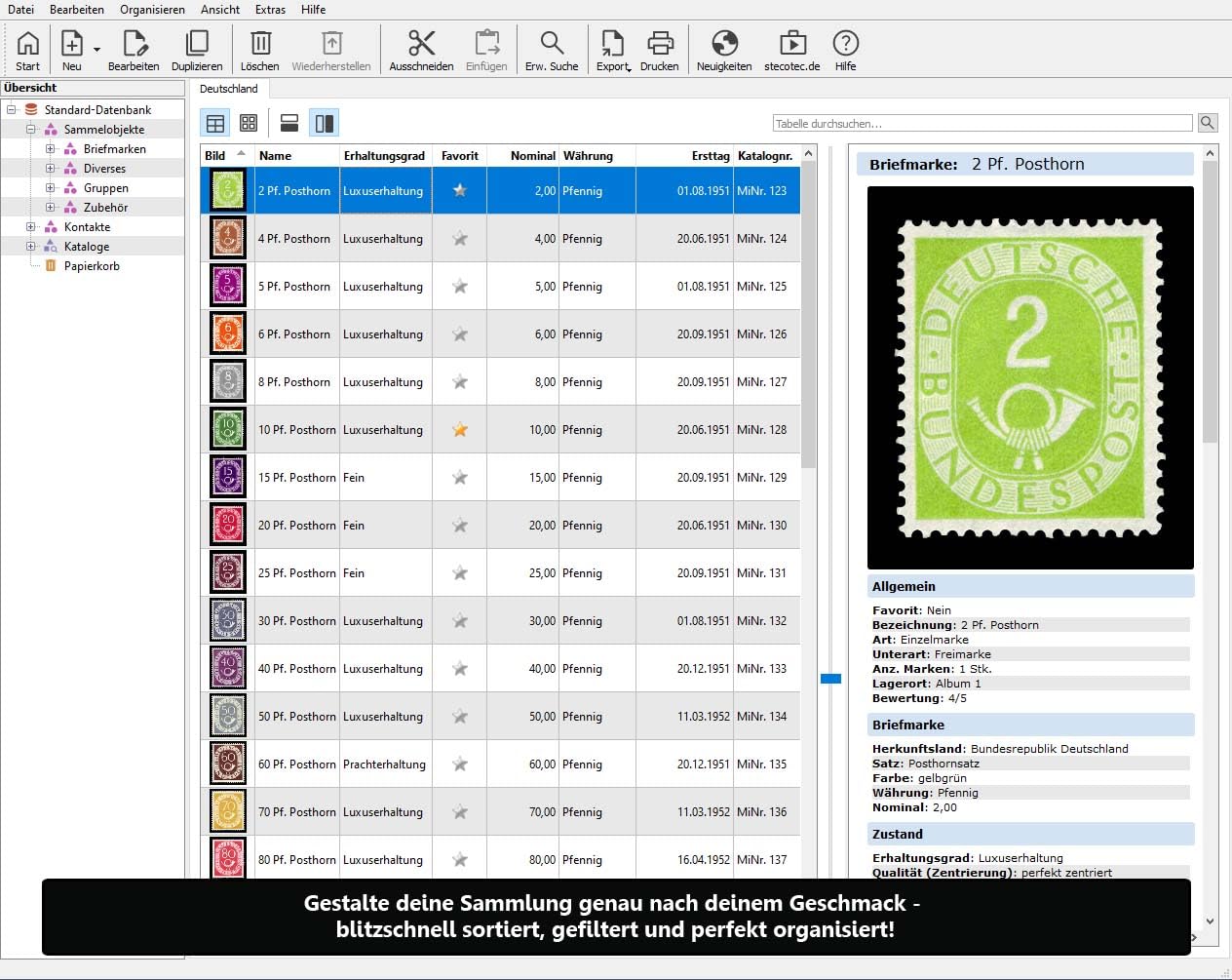 Stecotec Briefmarken-Verwaltung Pro - Philatelie-Programm für Sammler - Katalog - Datenbank