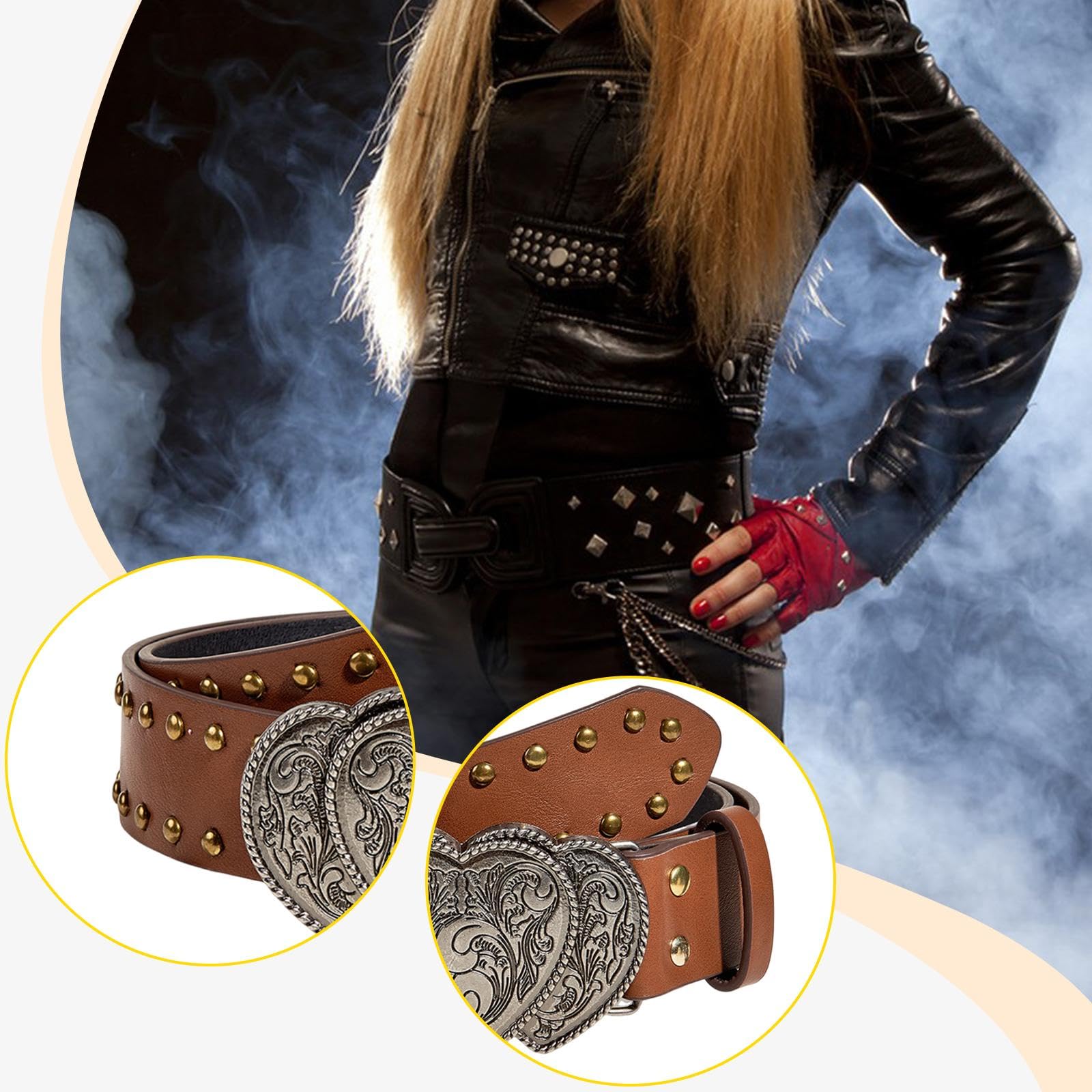 Cintura da Donna in Finta Pelle, Stile Western, da Cowboy, da Cowgirl, con Design retrò, Larga 3,8 Cm, Ideale Come Regalo per Feste, Marrone