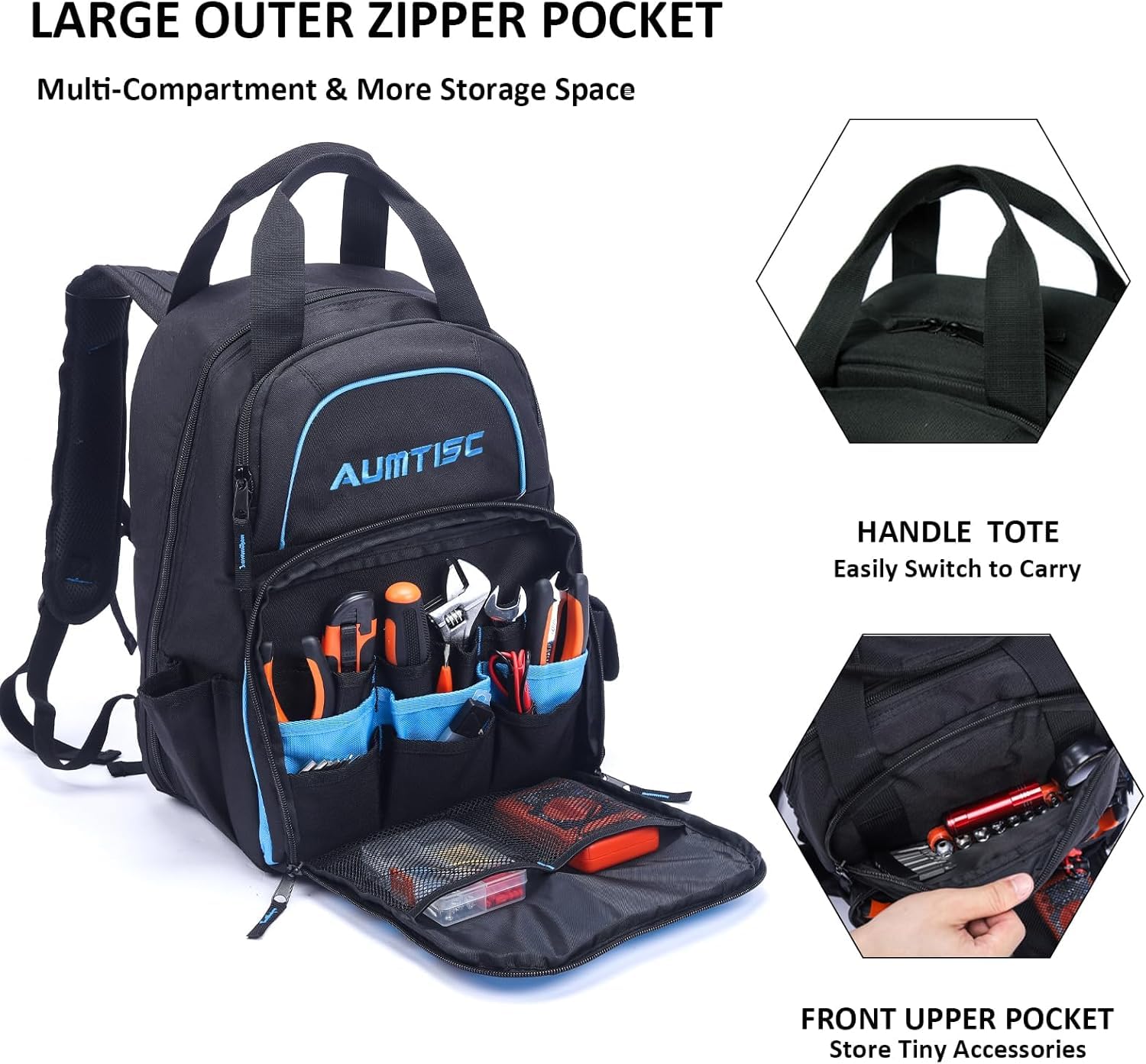 AUMTISC Werkzeugrucksack Werkzeugtasche Hochleistungs-werkzeug rucksack mit Mehrzwecktasche Industrie- und Bauarbeitsrucksack