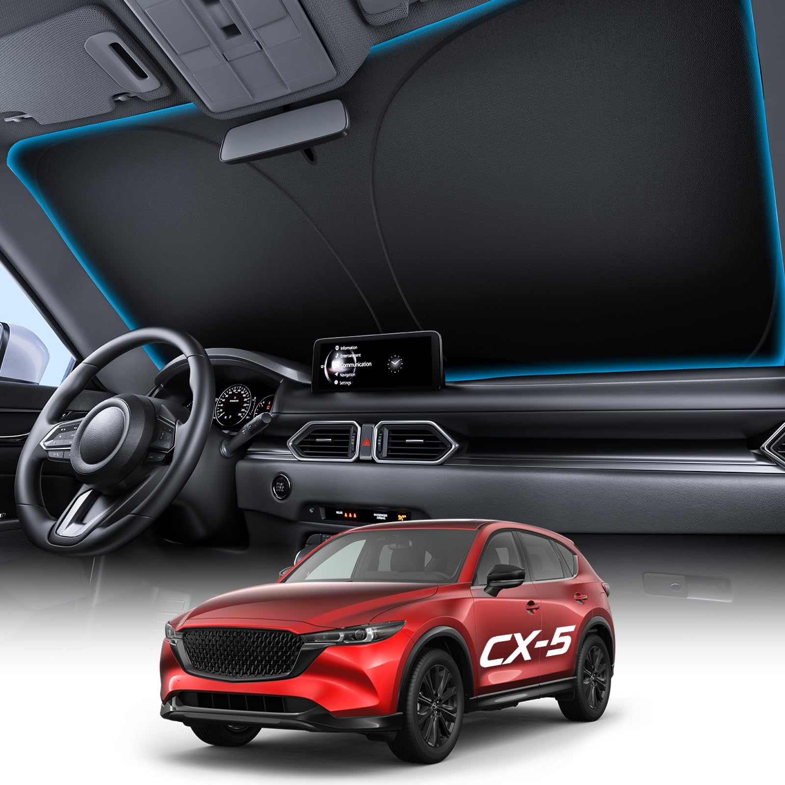 Wigoo for Mazda CX-5 Windshield Sunshade, Custom Fit, Keeps Interior Cool