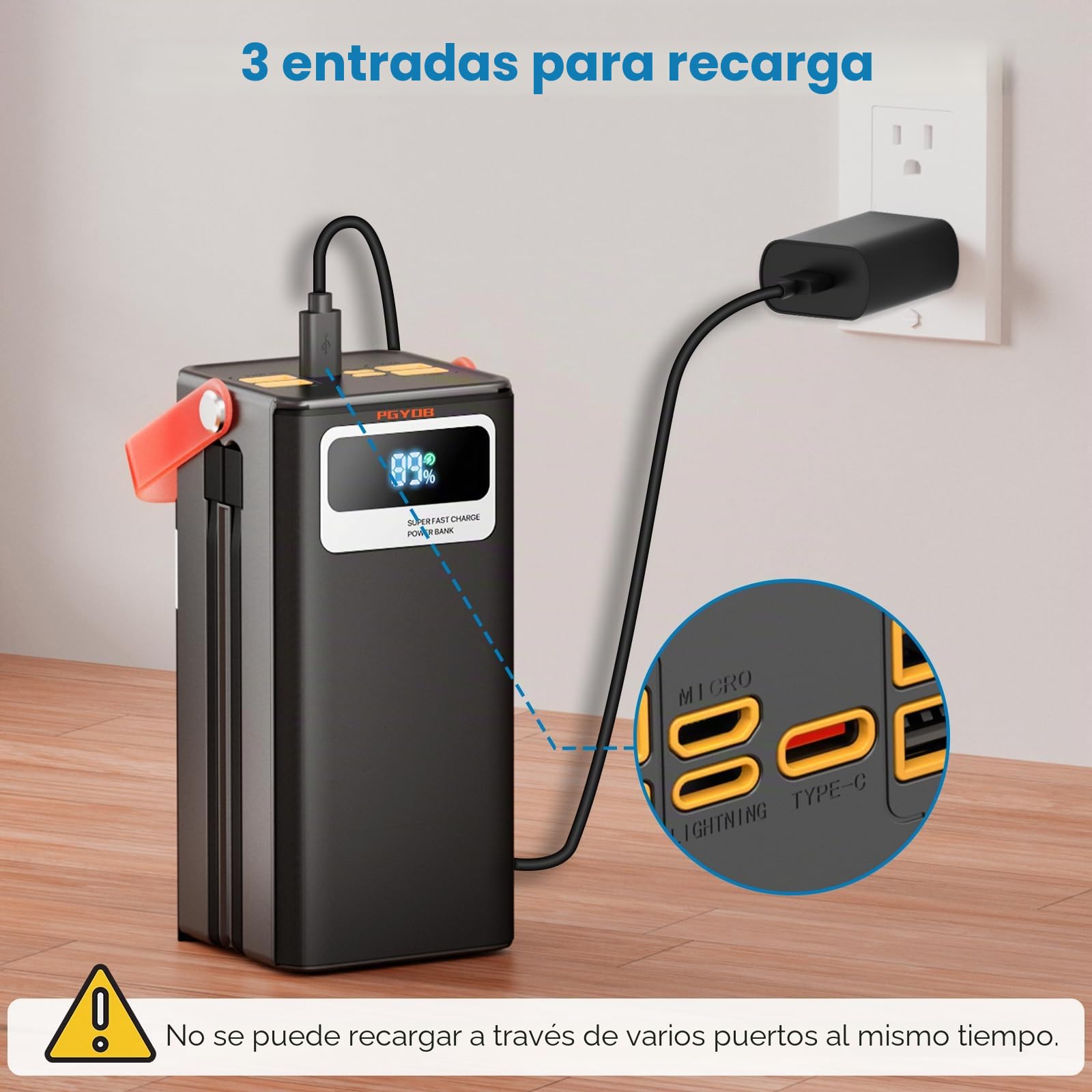 PGYOB Estación de energía portátil, generador de 27,000 mAh para exteriores, cable integrado, batería de respaldo para carga de teléfono, viajes y uso doméstico, camping