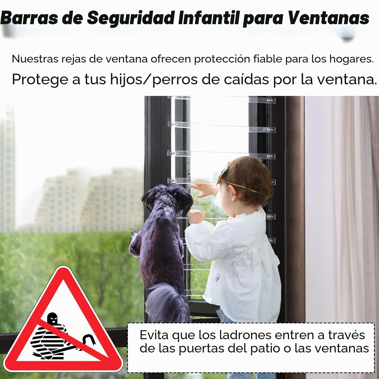 AMUFJJ rejas Ventanas/reja Ventana Red De Seguridad para Ventanas Sin Taladros, Barras De Seguridad Transparentes para Apartamentos, Hoteles Y Hospitales, Protección Infantil.(5 Pack,16in/40.6cm)