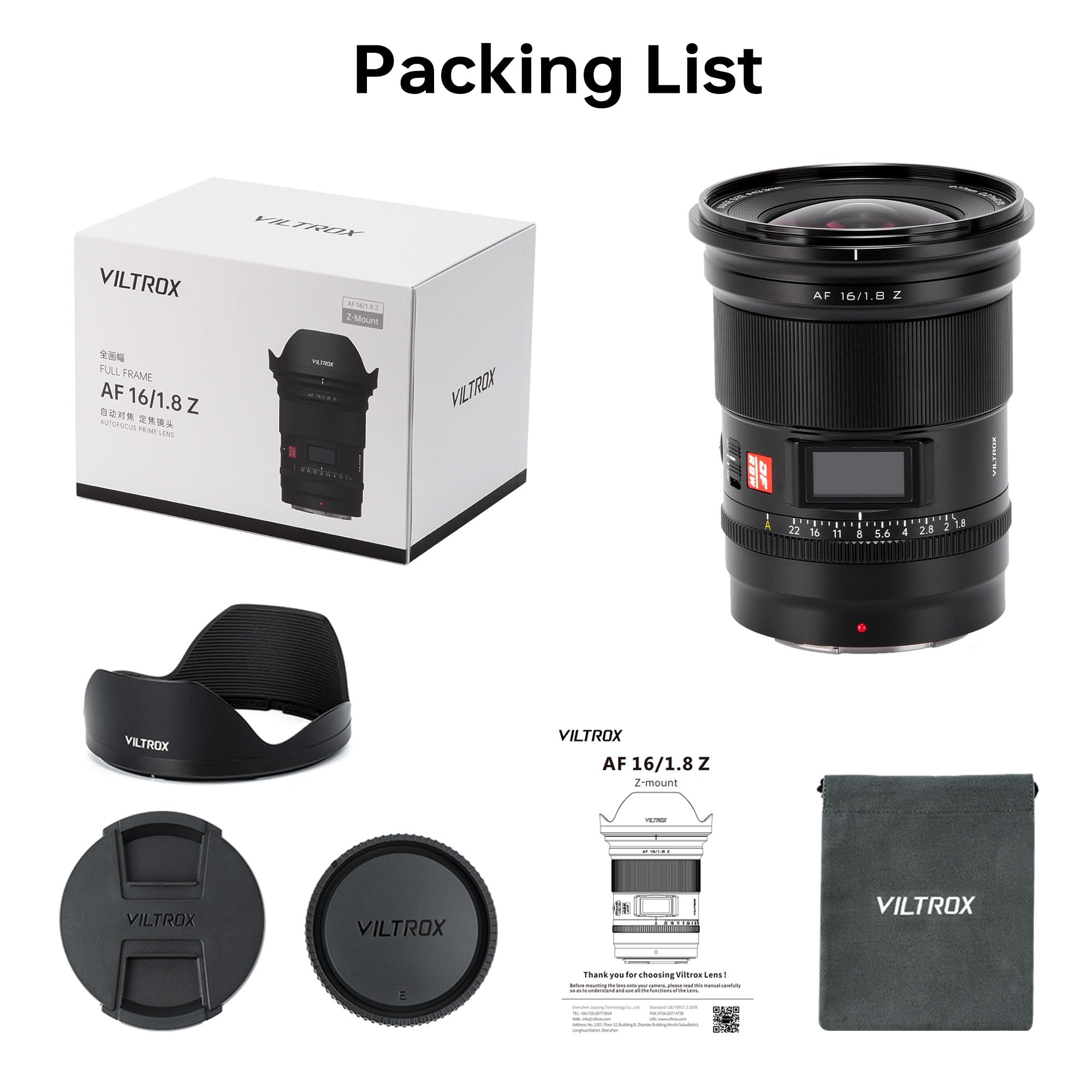 Amazon.com : VILTROX AF 16mm f/1.8 Z Full Frame Lens, Auto Focus