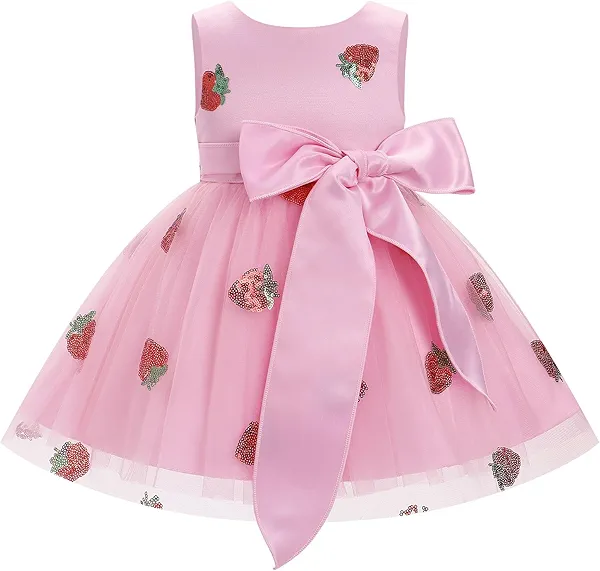 Baby Girl Strawberry Cow Butterfly Floral Tulle Dress Toddler Smocked Back Birthday Outfits Flower Girl Wedding Dress