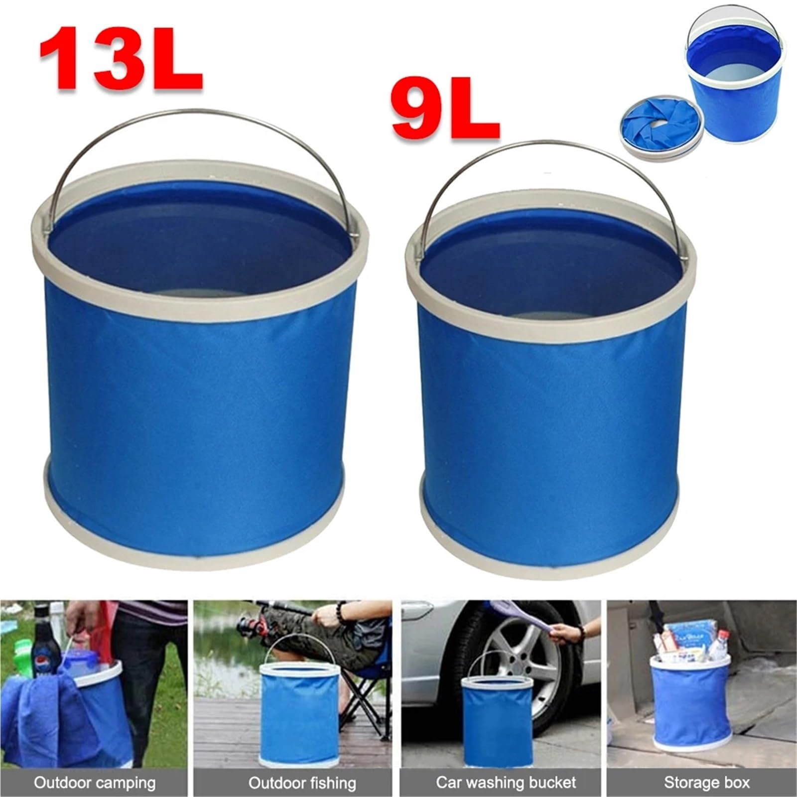 Cubo de Agua portátil Plegable for Viajes al Aire Libre, Camping, Senderismo, Pesca, contenedor Almacenamiento, Barril Picnic for Beber, 2 uds para Lavado Camping(9L)