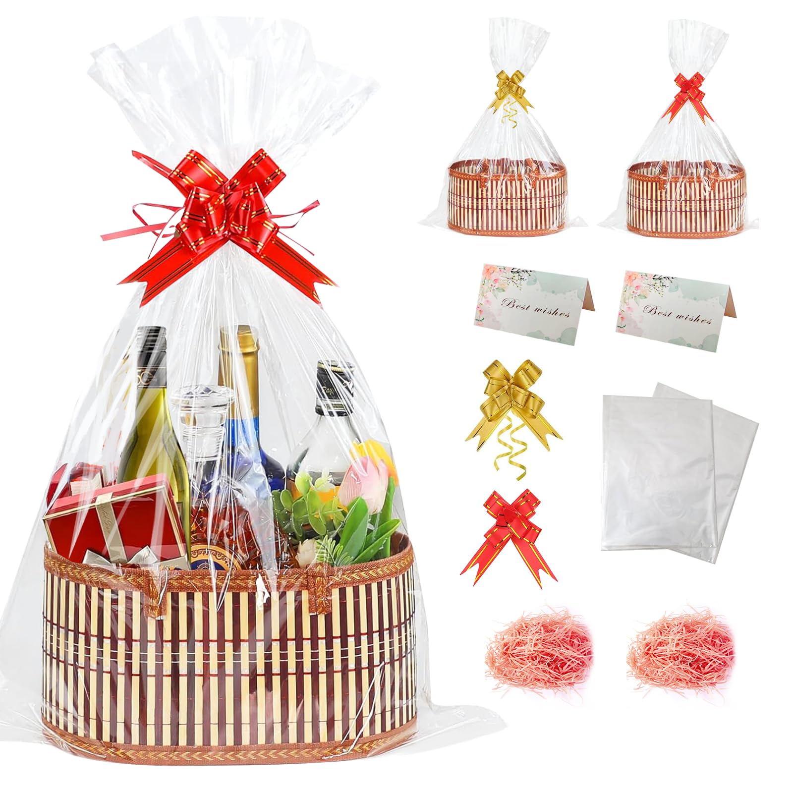 HpCuales 2 Set Baskets for Gifts Empty,Large Woven Bamboo Gift Basket Kit with Handles,Foldable Empty Gift Baskets to Fill for Baby Shower,Birthday Party Wrapping Mother's Day,Christmas,Housewarming โ image 1