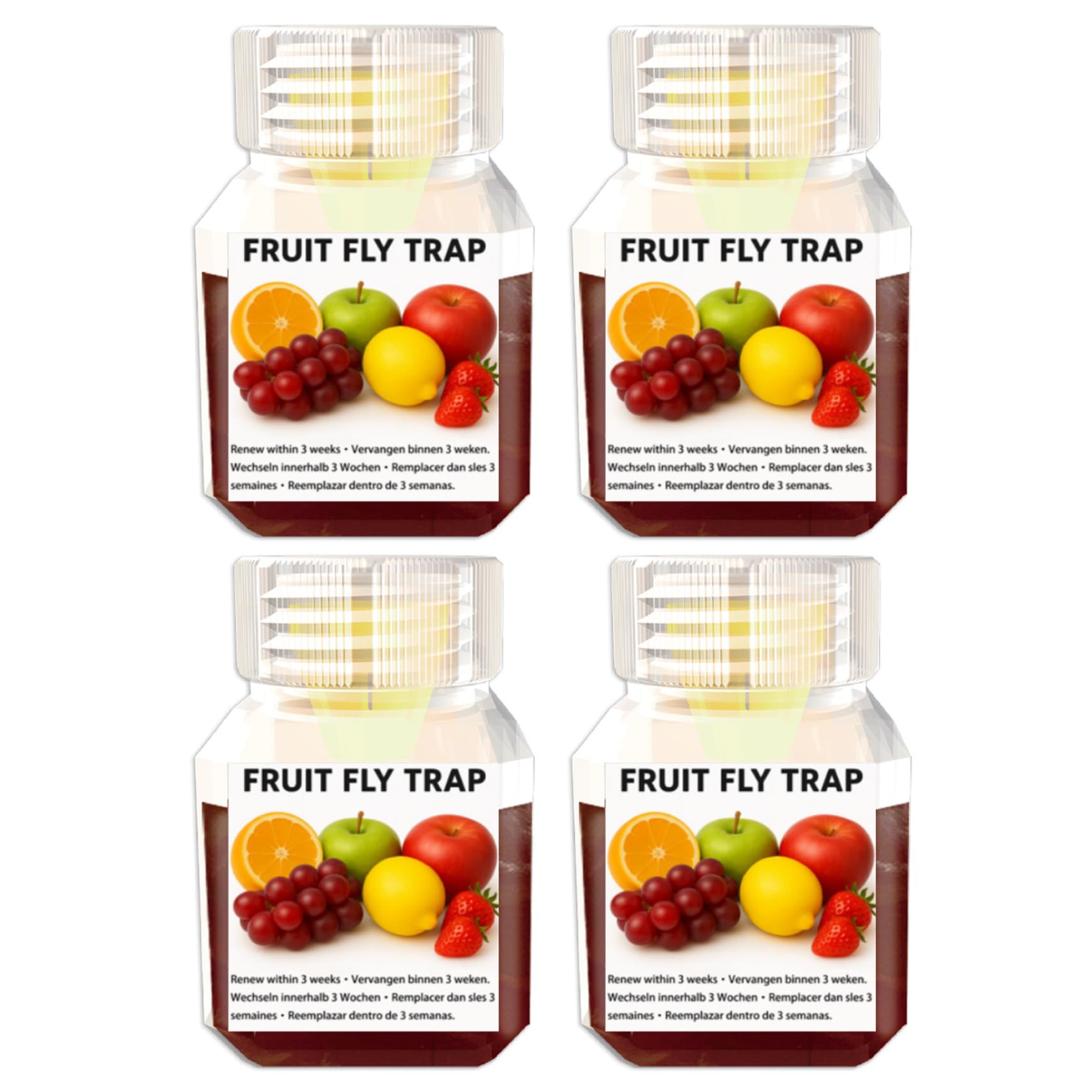 4 Pack Fruit Fly Traps for Indoors - Long-Lasting Fly Trap with Special Bait & Funnel for Gnats, Mosquitoes, and Flying, Home Kitchen Use
