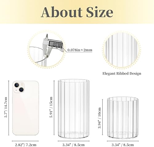 Miniatura 6 de Hewory Juego de 6 portavelas de cristal de huracán, jarrones cilíndricos de vidrio transparente para pilar y velas flotantes, 6 pulgadas, centros de