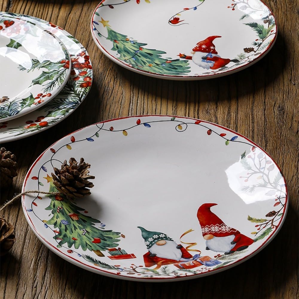Ceramic Dinner Plates Christmas Underglaze Flat Round Household Dessert Decorative Coffee Cups Mugs Snack Breakfast Bowls Bird'S Nest Salad Fruit Ice Cream Salads Soups Pasta Snacks