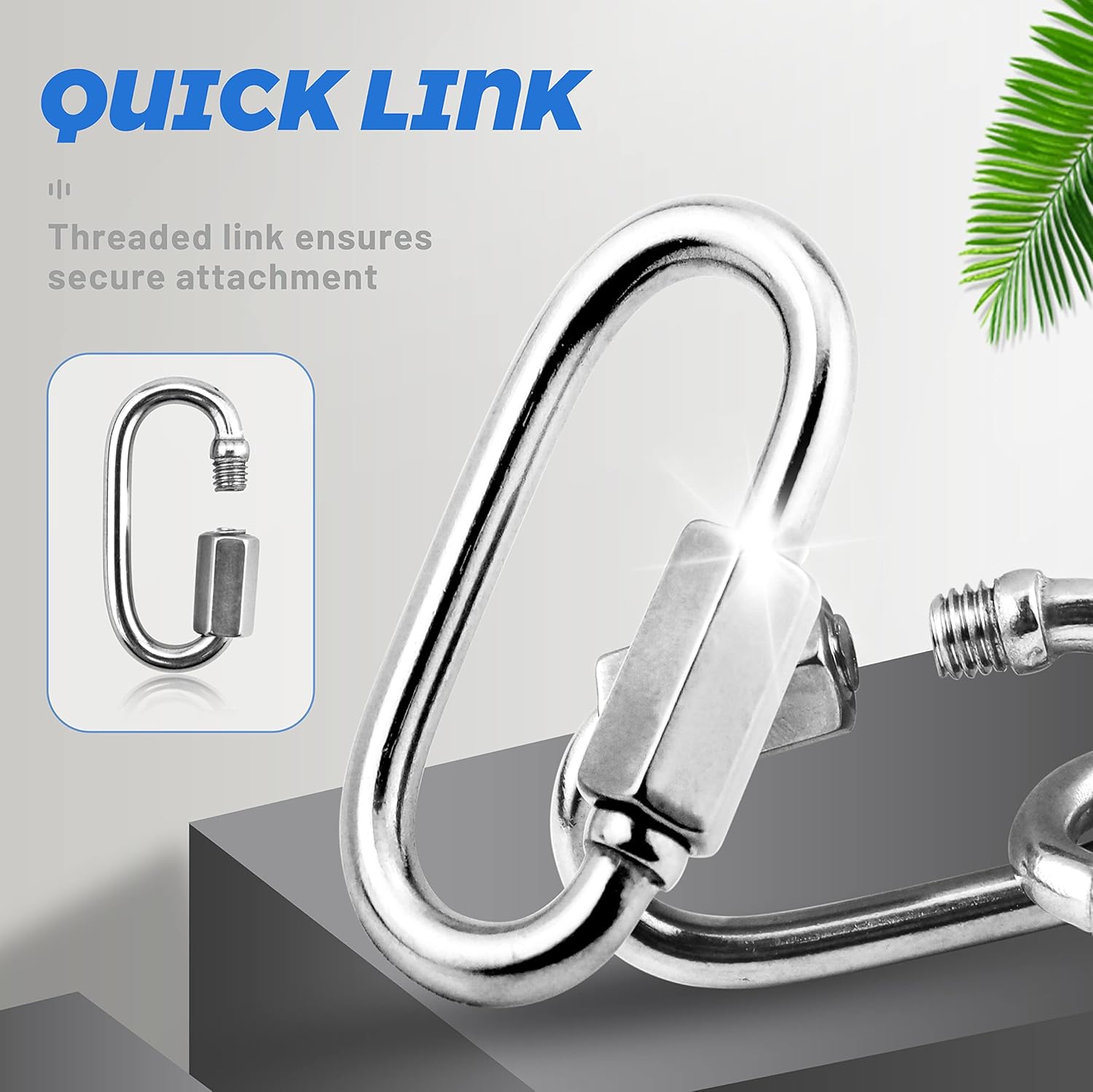 10 Pack 304 Stainless Steel M3.5 Chain Link, 1/8 Inch D Shape Locking Quick Chain Repair Links Pets Keychain for Outdoor Traveling Equipment